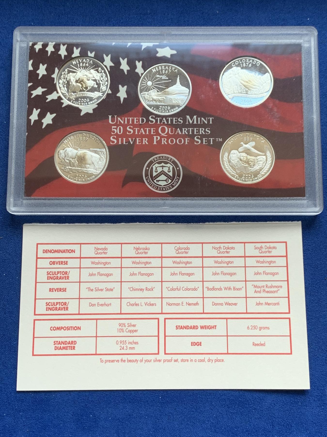 《竞宝斋》第270场- 周日，周一，周二  3场连拍 （全场包邮） 美国2006年精制银币 5枚套 盒子有裂