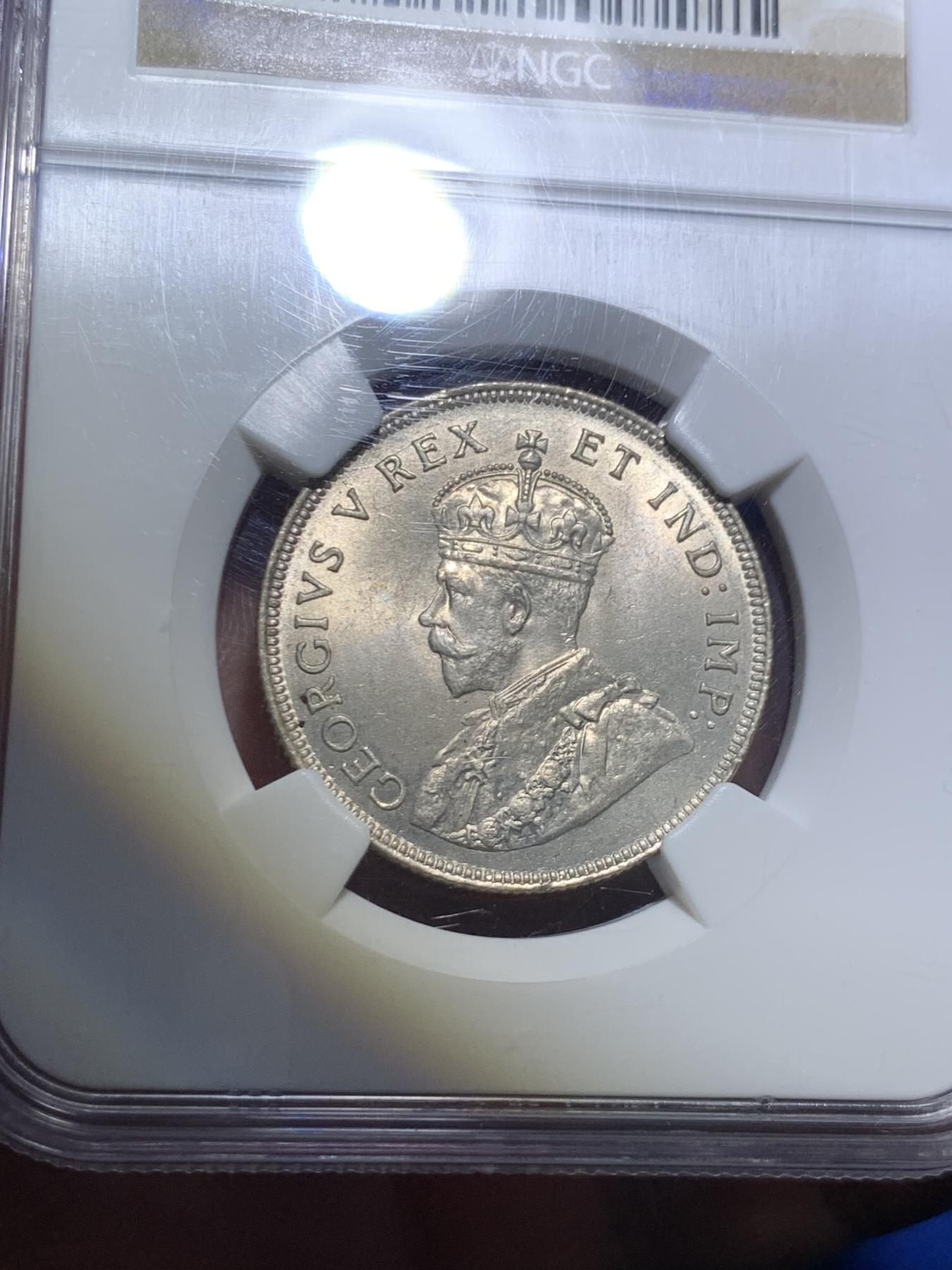 《竞宝斋》第270场- 周日，周一，周二  3场连拍 （全场包邮） NGC MS63 英属东非1925年乔治五世1先令银币 狮子打制的栩栩如生