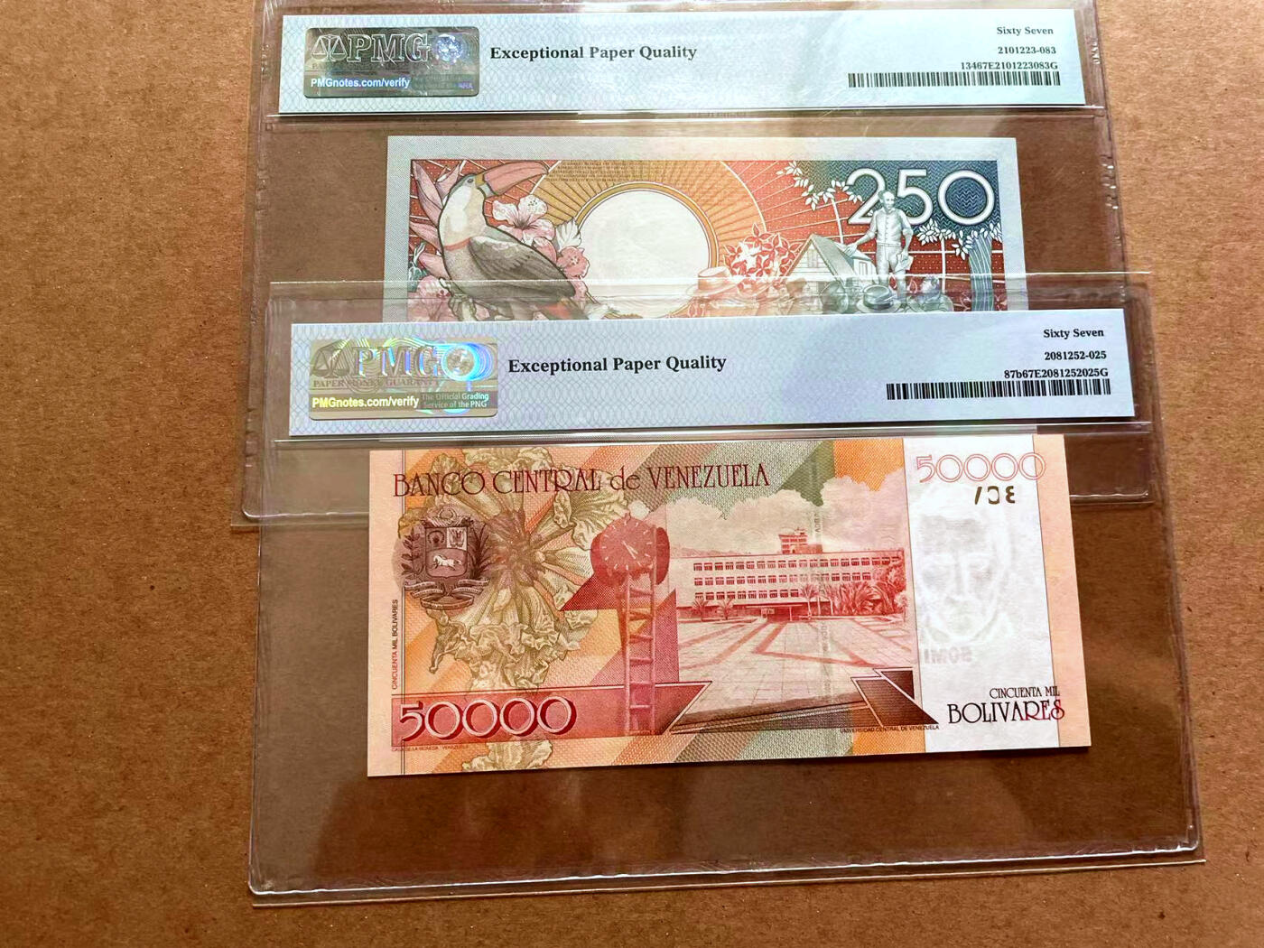 【Blue Auction】✨世界纸币精拍第479期【精】 【一组2张】苏里南 1988年250盾&委内瑞拉 2006年50000玻利维亚诺 PMG67EPQ 高分