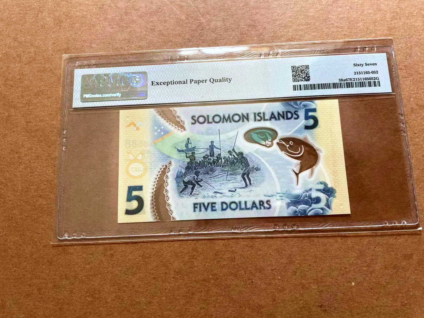 【Blue Auction】✨世界纸币精拍第479期【精】 【无47】所罗门群岛 2019年5元  PMG67EPQ 高分