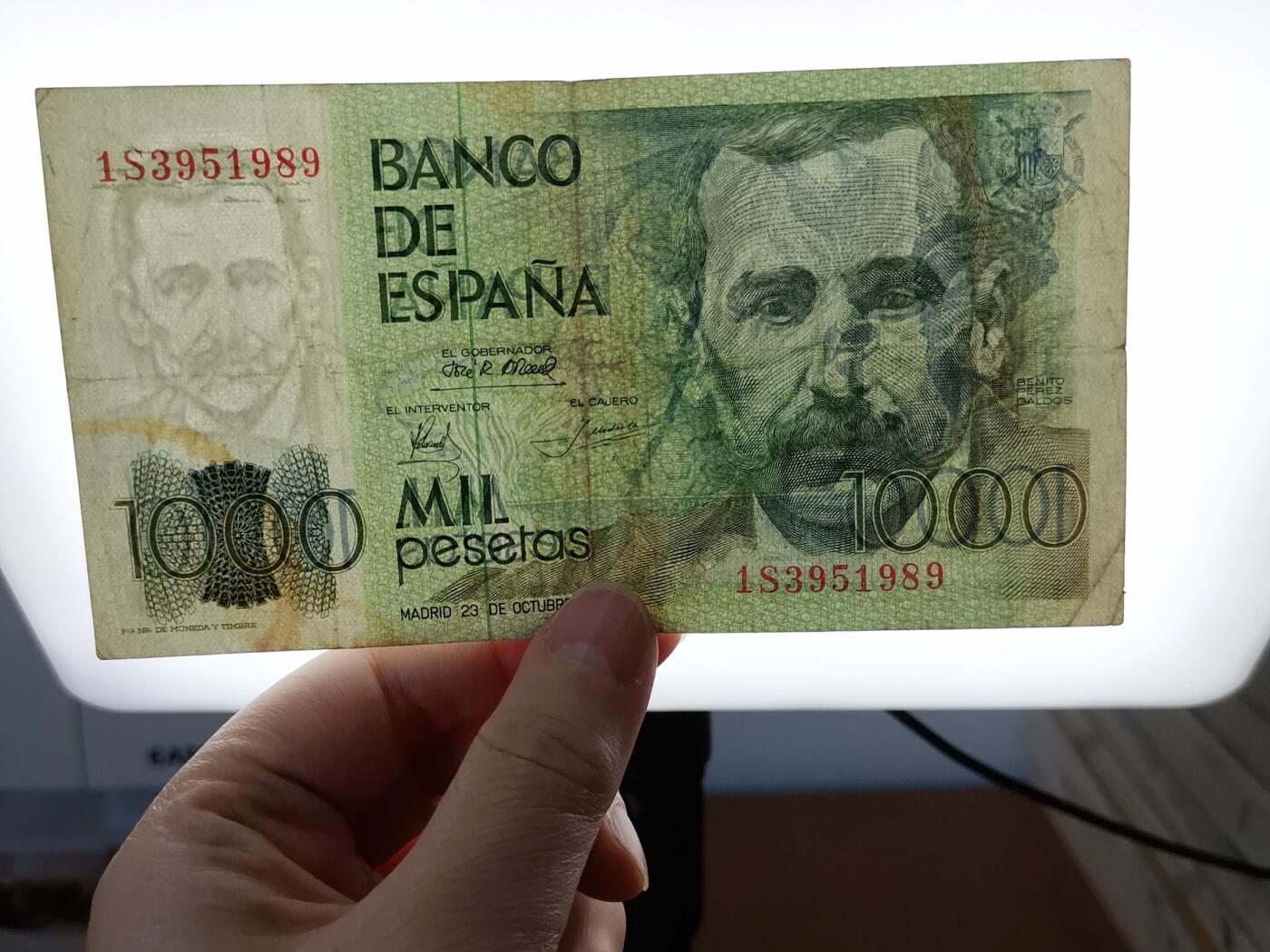 第一海外回流一元起拍收藏 纸币专场 第90期 西班牙1979年1000比塞塔纸币 尾号1989