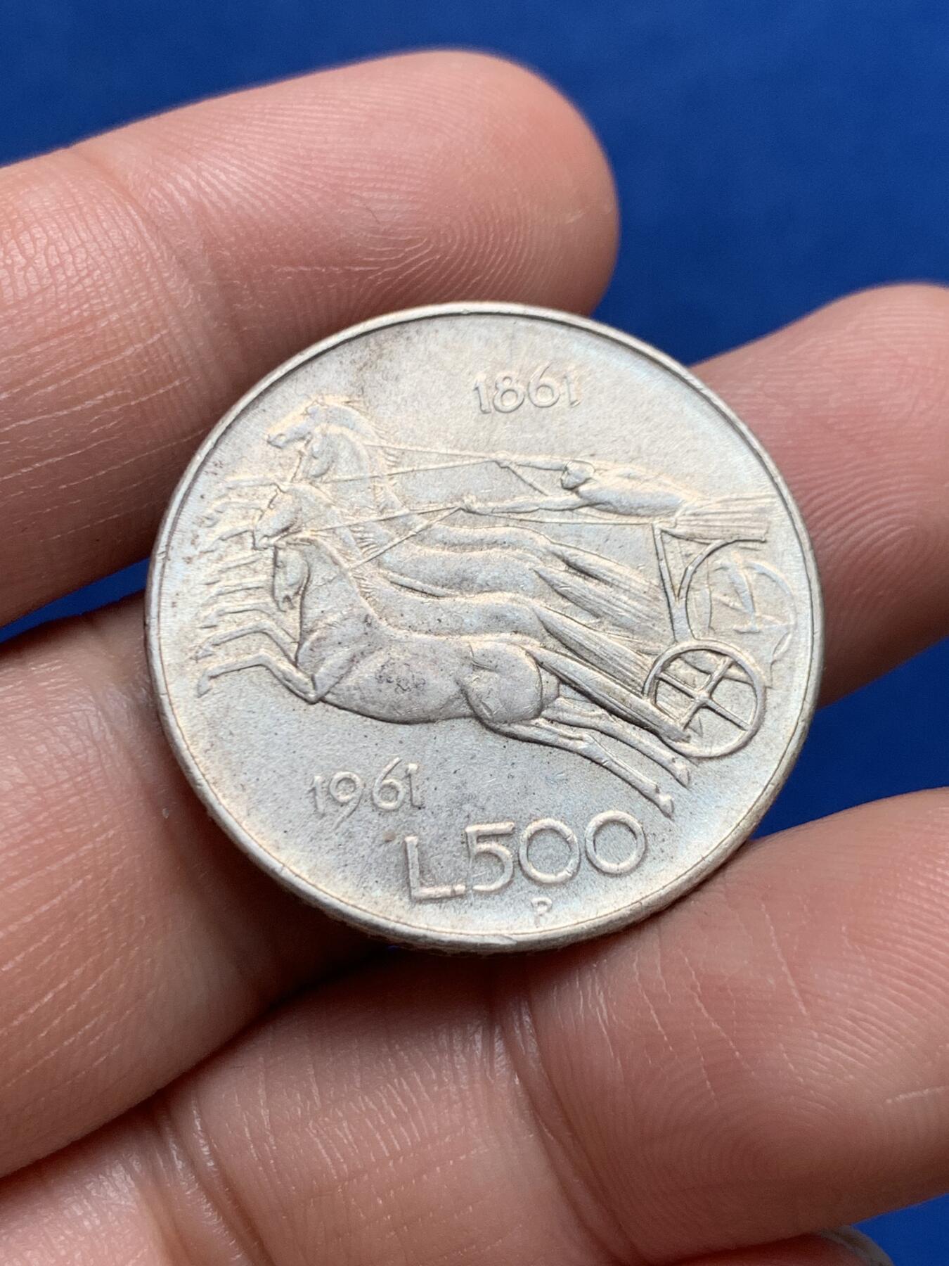 《竞宝斋》第270场- 周日，周一，周二  3场连拍 （全场包邮） 意大利1961年统一100周年500里拉银币