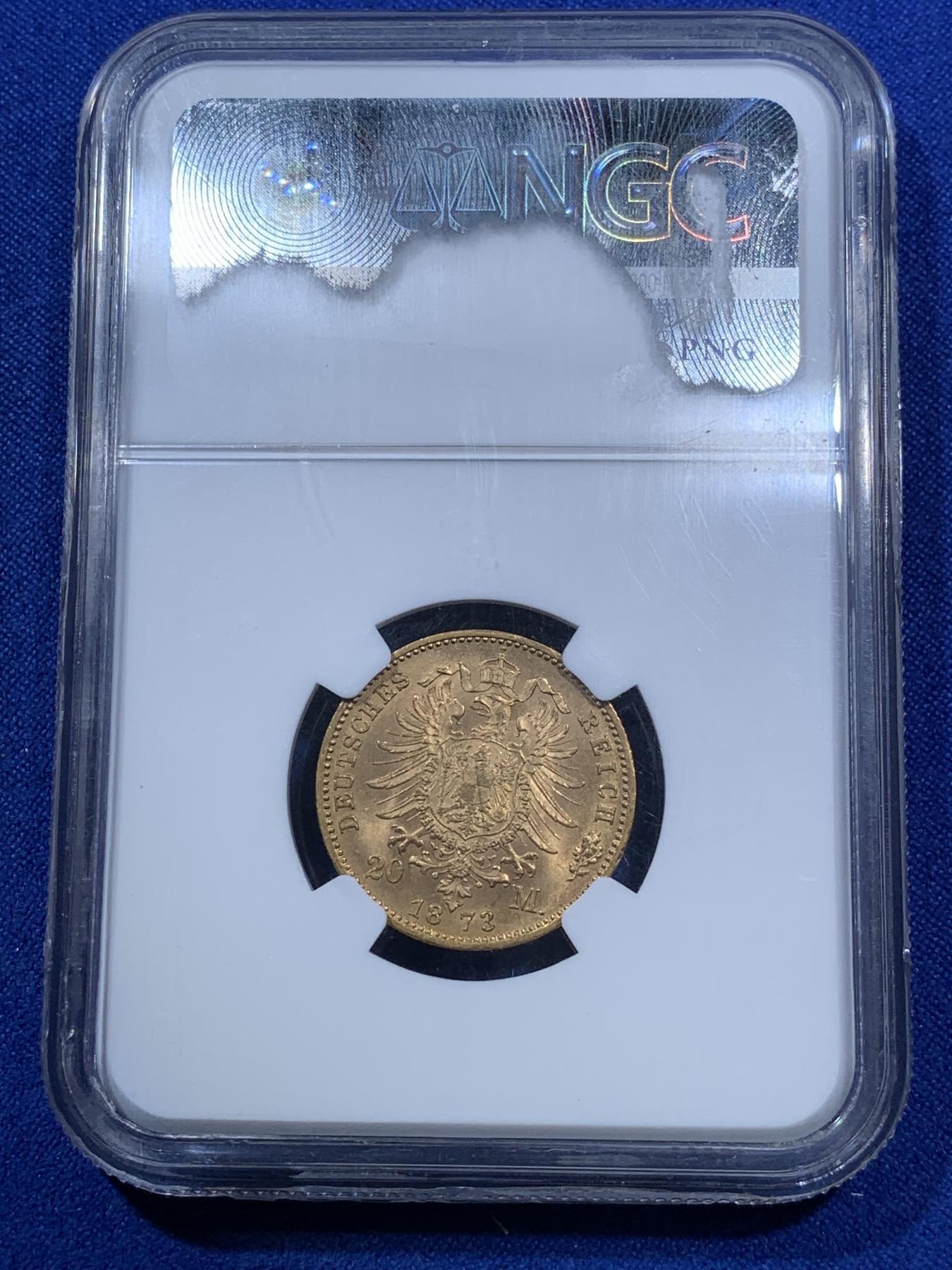 《竞宝斋》第270场- 周日，周一，周二  3场连拍 （全场包邮） NGC MS64 德国1873符腾堡20马克金币 转光高分 可藏