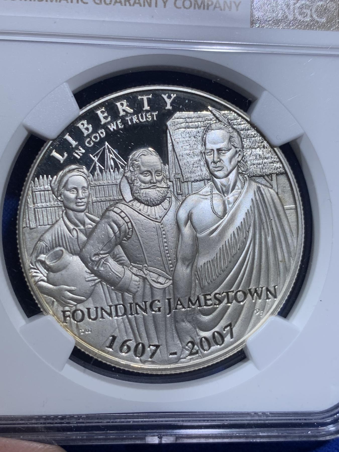 《竞宝斋》第270场- 周日，周一，周二  3场连拍 （全场包邮） NGC PF69UC 美国2007年P版詹姆斯敦1美元大银币