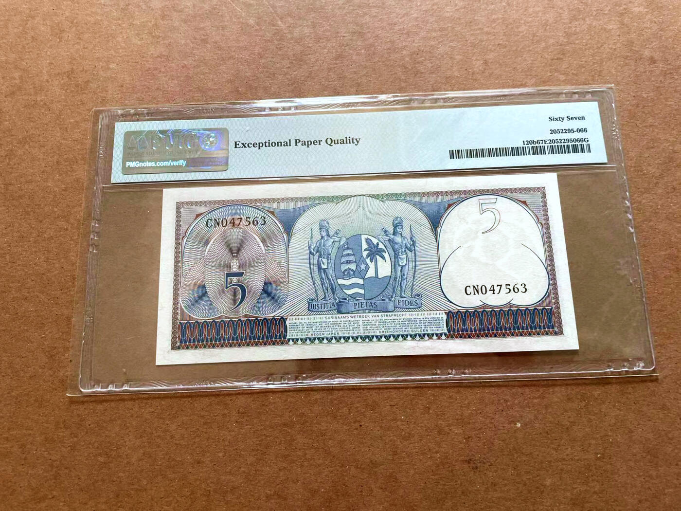 【Blue Auction】✨世界纸币精拍第479期【精】 苏里南 1963年5盾  PMG67EPQ 高分