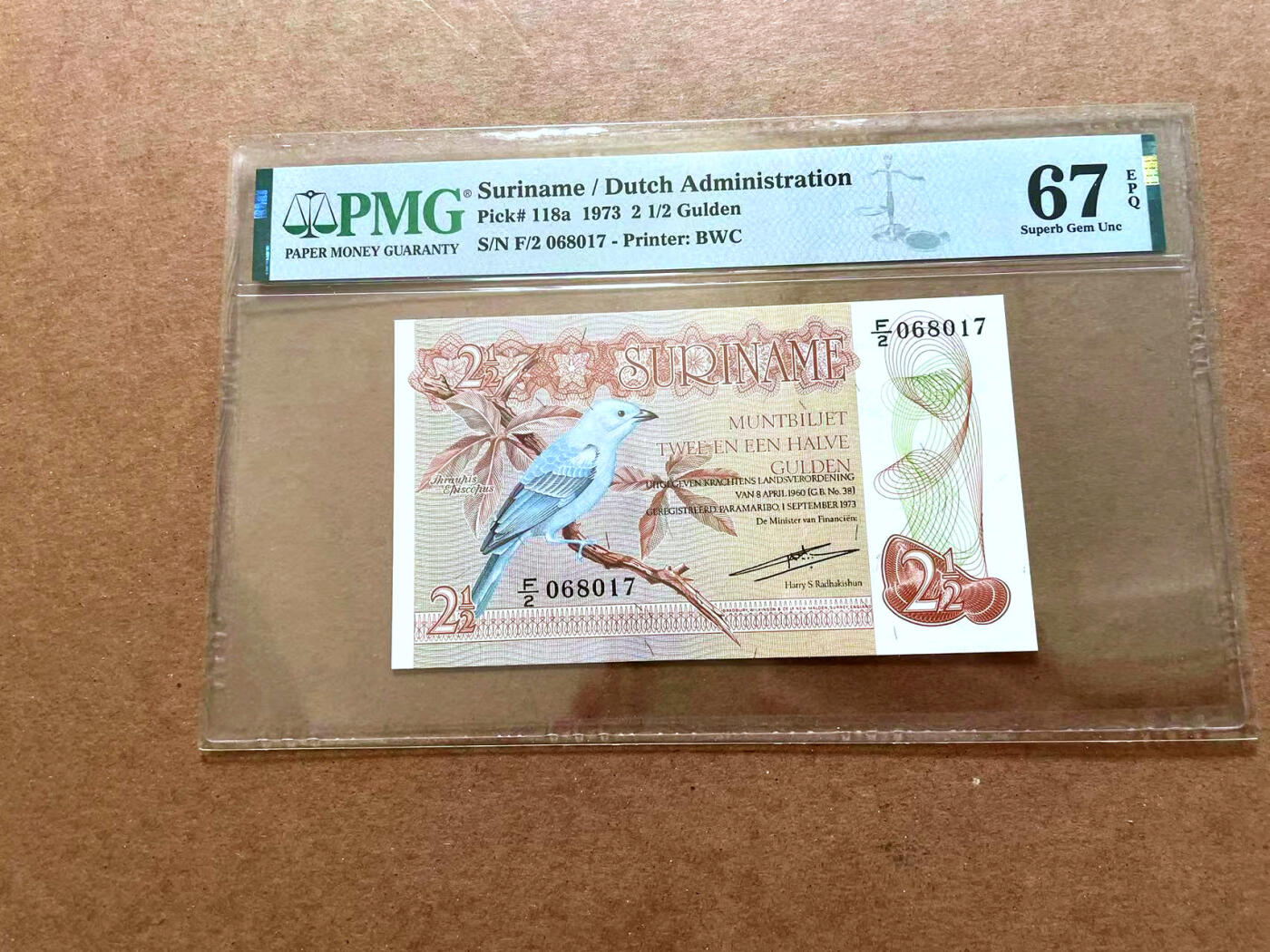 【Blue Auction】✨世界纸币精拍第479期【精】 苏里南 1973年2 1/2盾  PMG67EPQ 高分