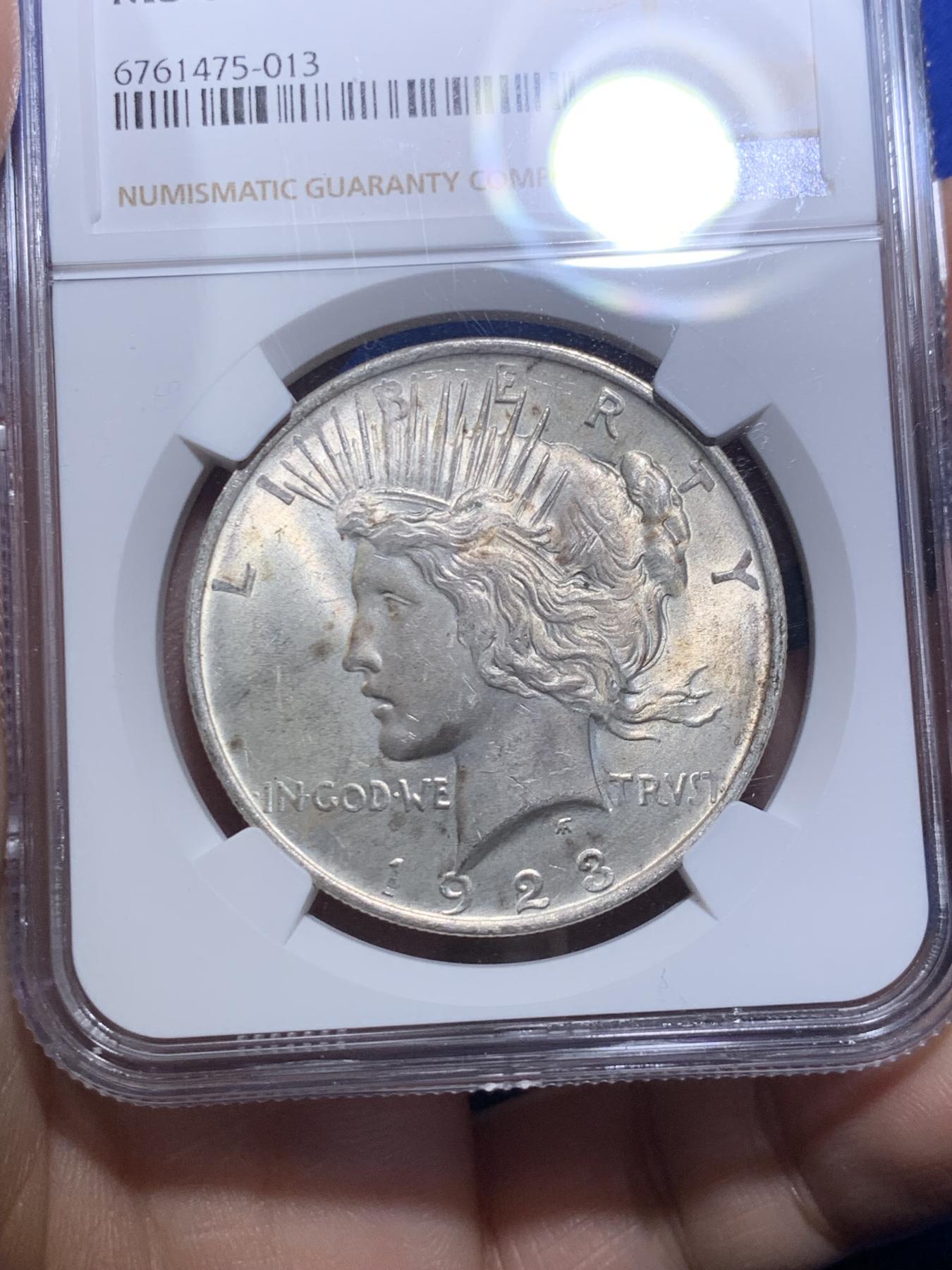 《竞宝斋》第270场- 周日，周一，周二  3场连拍 （全场包邮） NGC MS62+  美国1923年和平鸽大银币