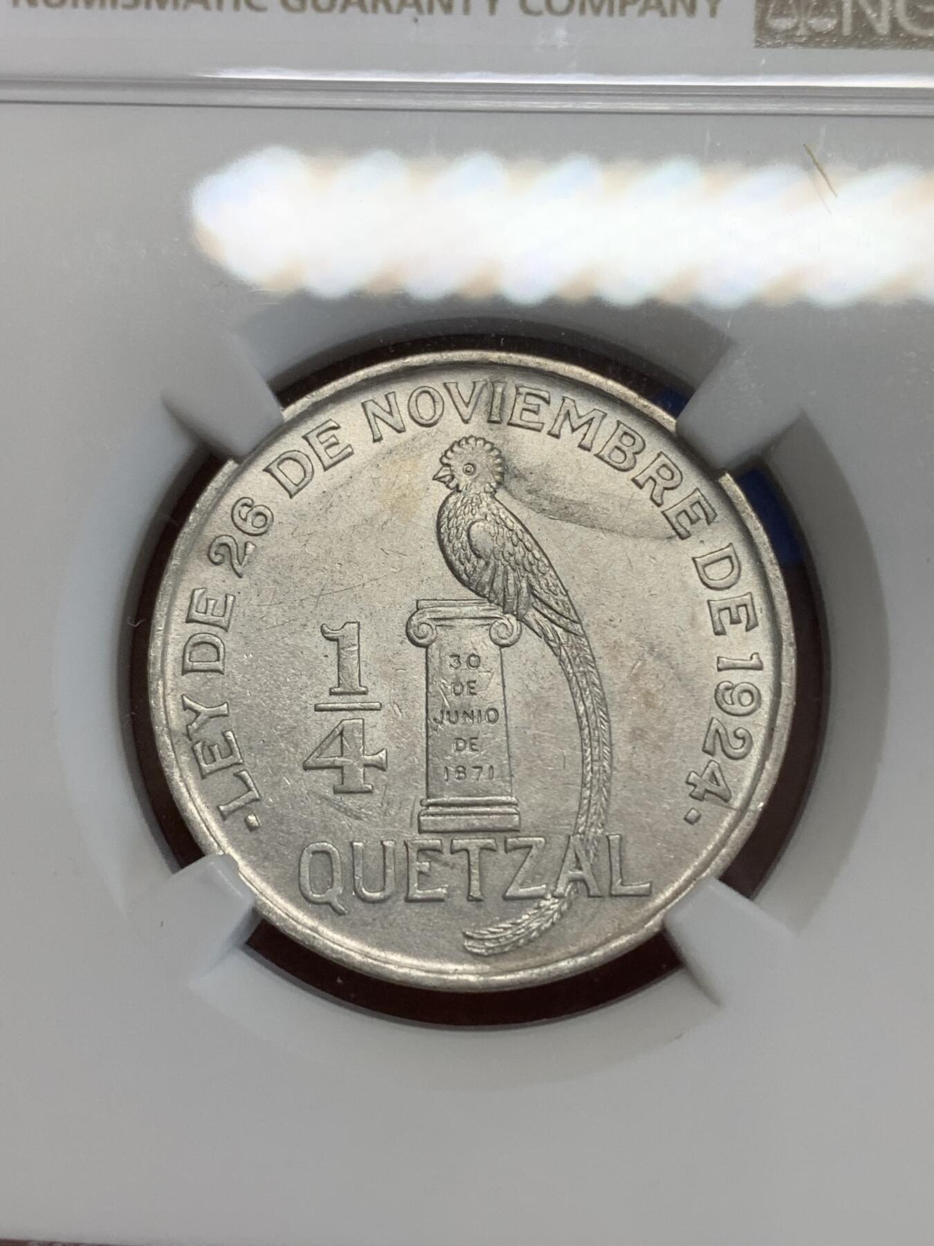 《竞宝斋》第270场- 周日，周一，周二  3场连拍 （全场包邮） NGC AUD 危地马拉1926年1/4Q银币