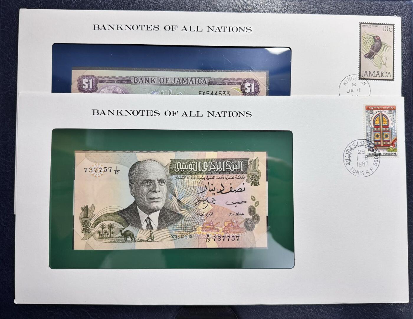 收藏联盟Quantum Auction 第347期拍卖  突尼斯1973年1/2第纳尔和牙买加1982年1元富兰克林邮币封 品相UNC 