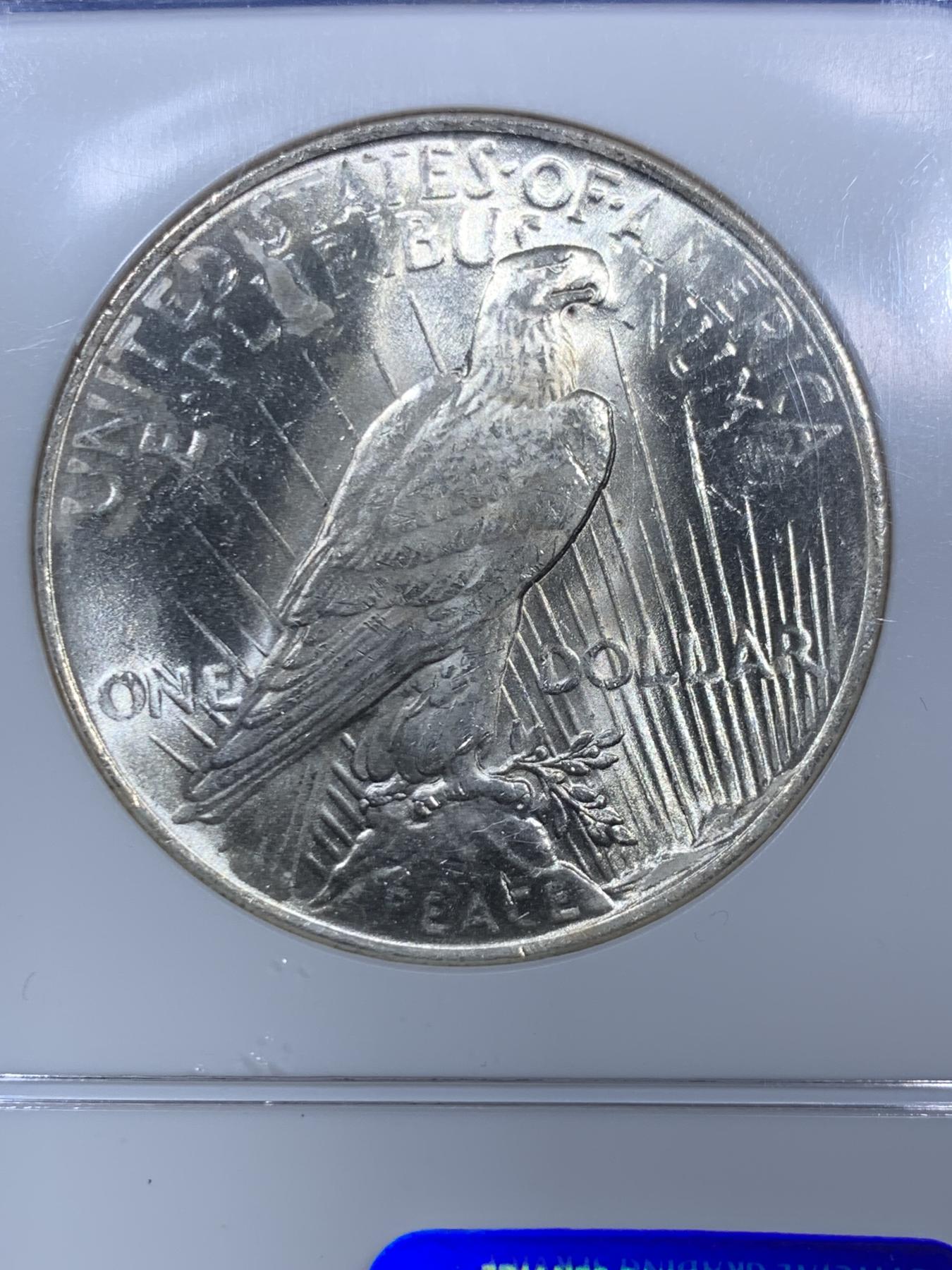 《竞宝斋》第270场- 周日，周一，周二  3场连拍 （全场包邮） NGC MS63 美国1922年和平鸽1美元银币