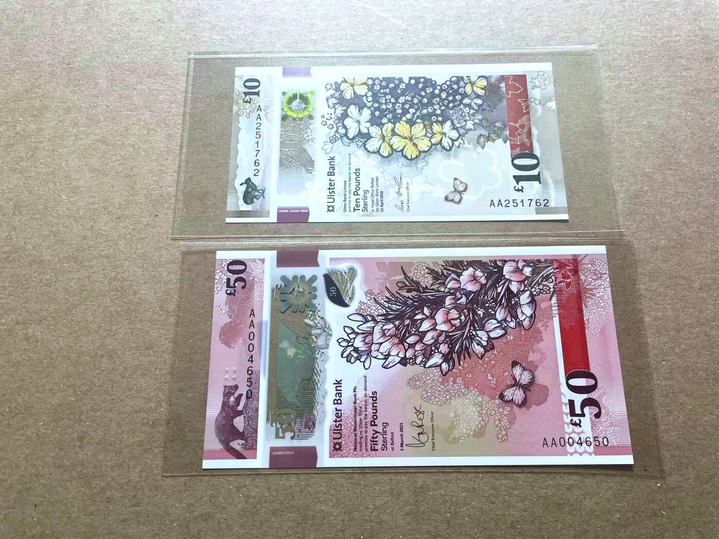 【Blue Auction】✨世界纸币精拍第479期【精】 【一组2张AA冠 含千位小号】北爱尔兰 2018-21年10-50镑 全新UNC