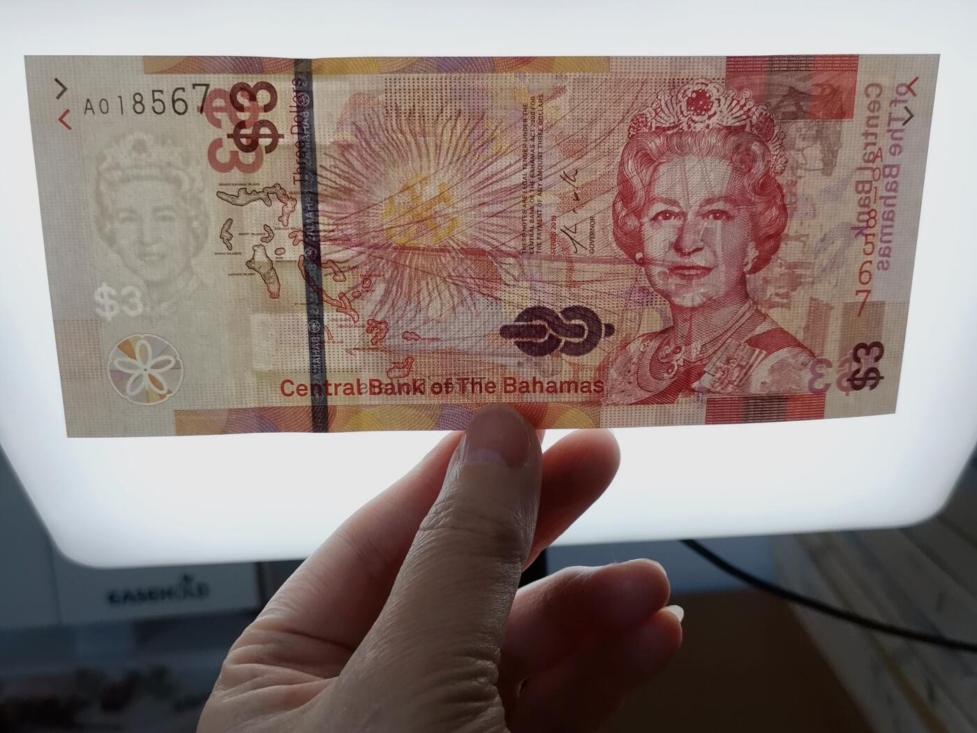 第一海外回流一元起拍收藏 纸币专场 第90期 全新 巴哈马3元纸币 2019年版 女王头像 A冠