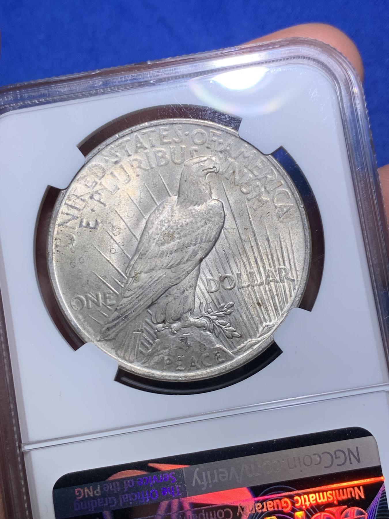 《竞宝斋》第270场- 周日，周一，周二  3场连拍 （全场包邮） NGC MS62+  美国1923年和平鸽大银币