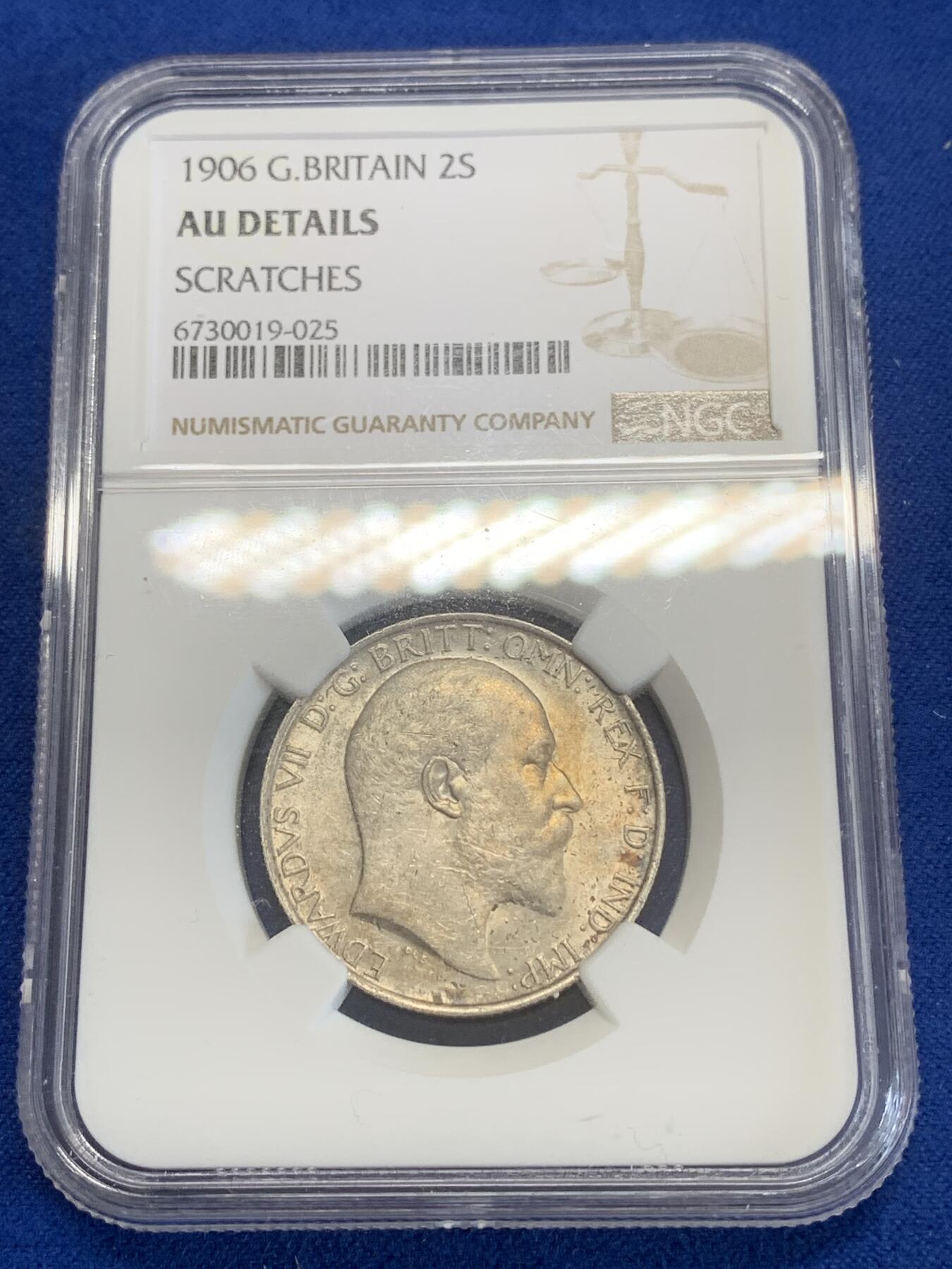 《竞宝斋》第270场- 周日，周一，周二  3场连拍 （全场包邮） NGC AUD 英国1906年海神弗洛林银币 少见年份