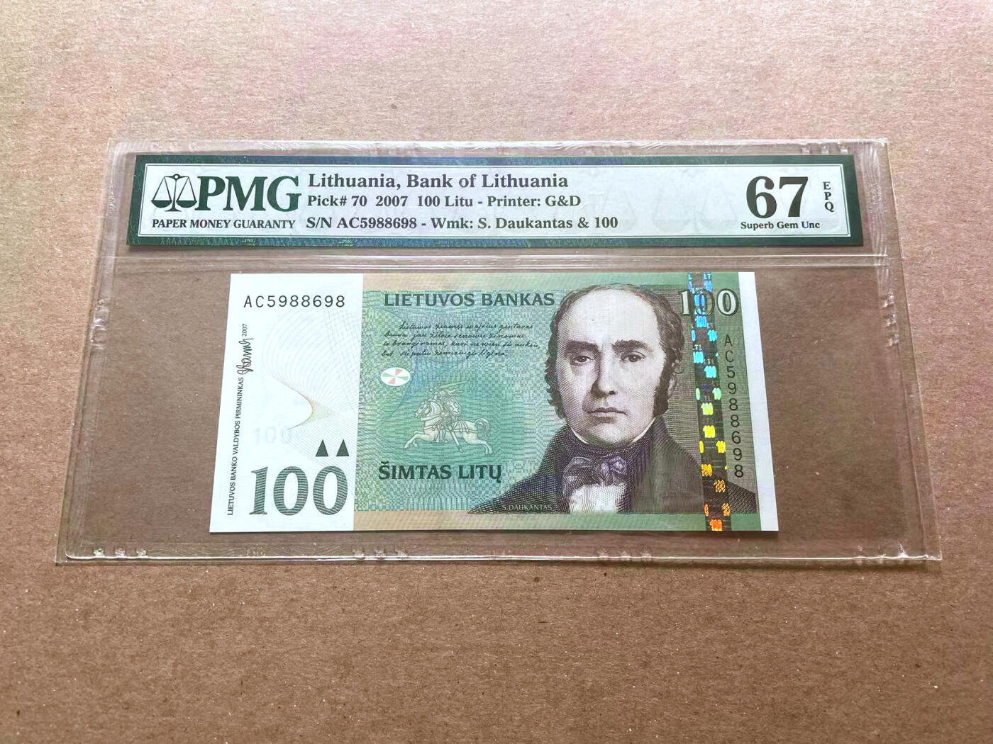 【Blue Auction】✨世界纸币精拍第479期【精】 【无47】立陶宛 2007年100立特  PMG67EPQ 高分