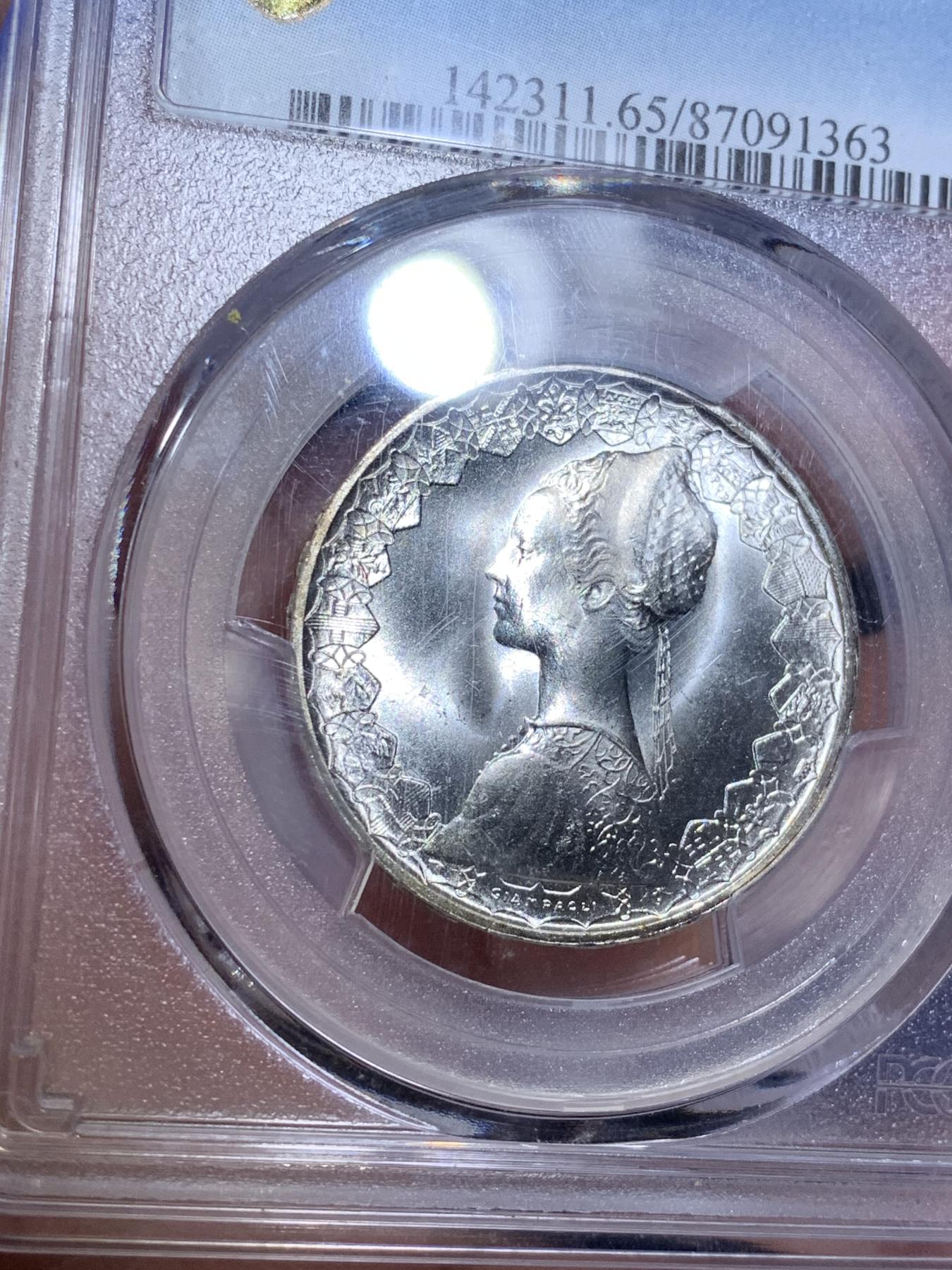 《竞宝斋》第270场- 周日，周一，周二  3场连拍 （全场包邮） PCGS MS65 意大利1966年帆船美女500里拉银币 经典设计 霜银车轮光 真正的卷拆品质