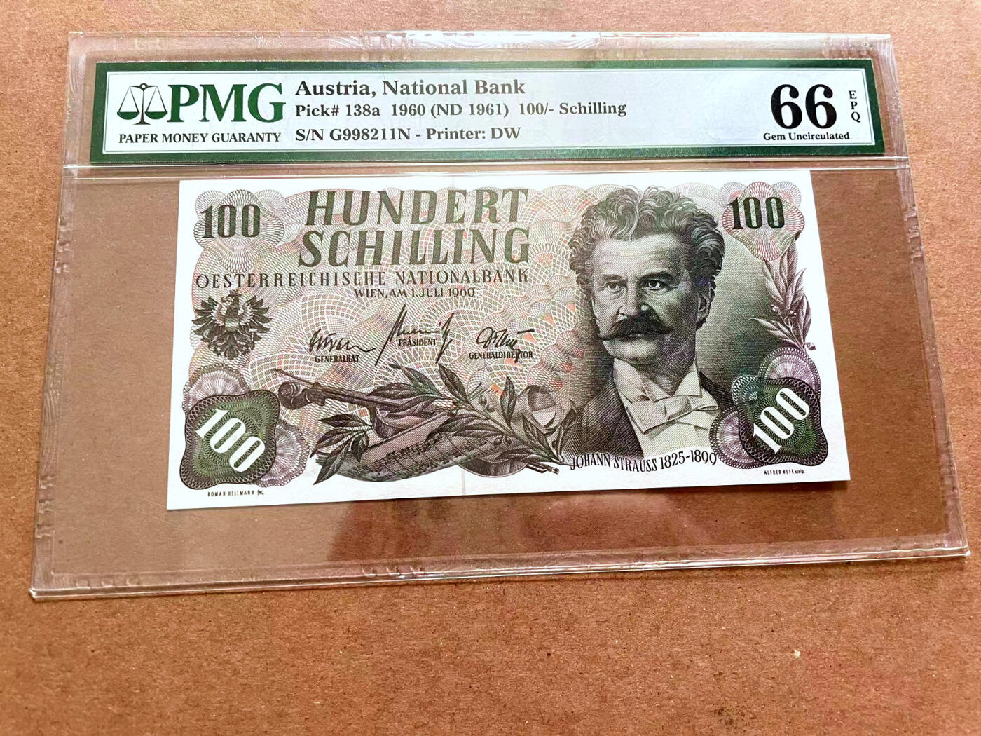 【Blue Auction】✨世界纸币精拍第479期【精】  【无47】奥地利 1960年100先令 斯特劳斯 PMG66EPQ 