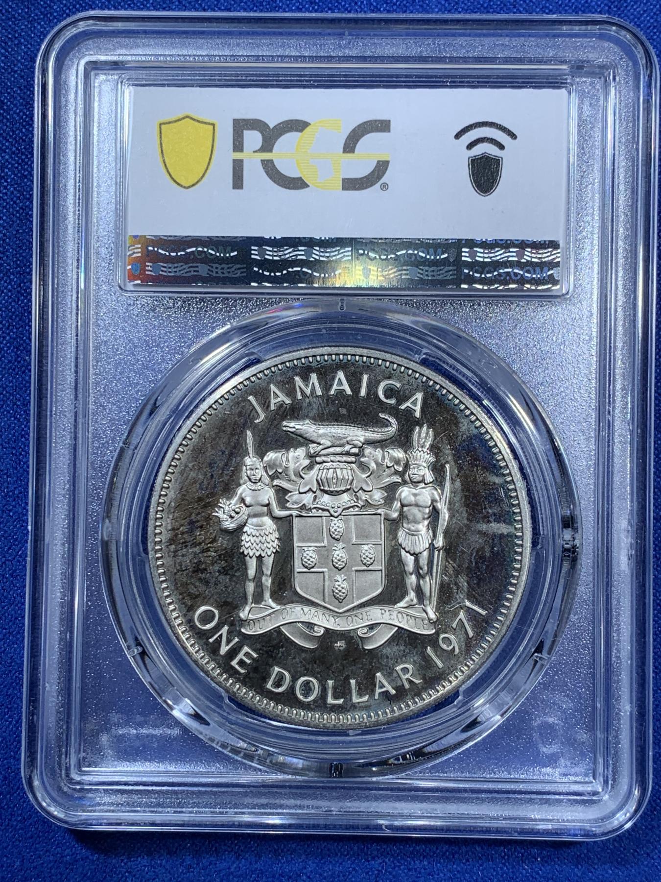 《竞宝斋》第270场- 周日，周一，周二  3场连拍 （全场包邮） 冠军分 PCGS PR67DCAM 牙买加1971年诺曼.曼利总统精制克朗纪念币