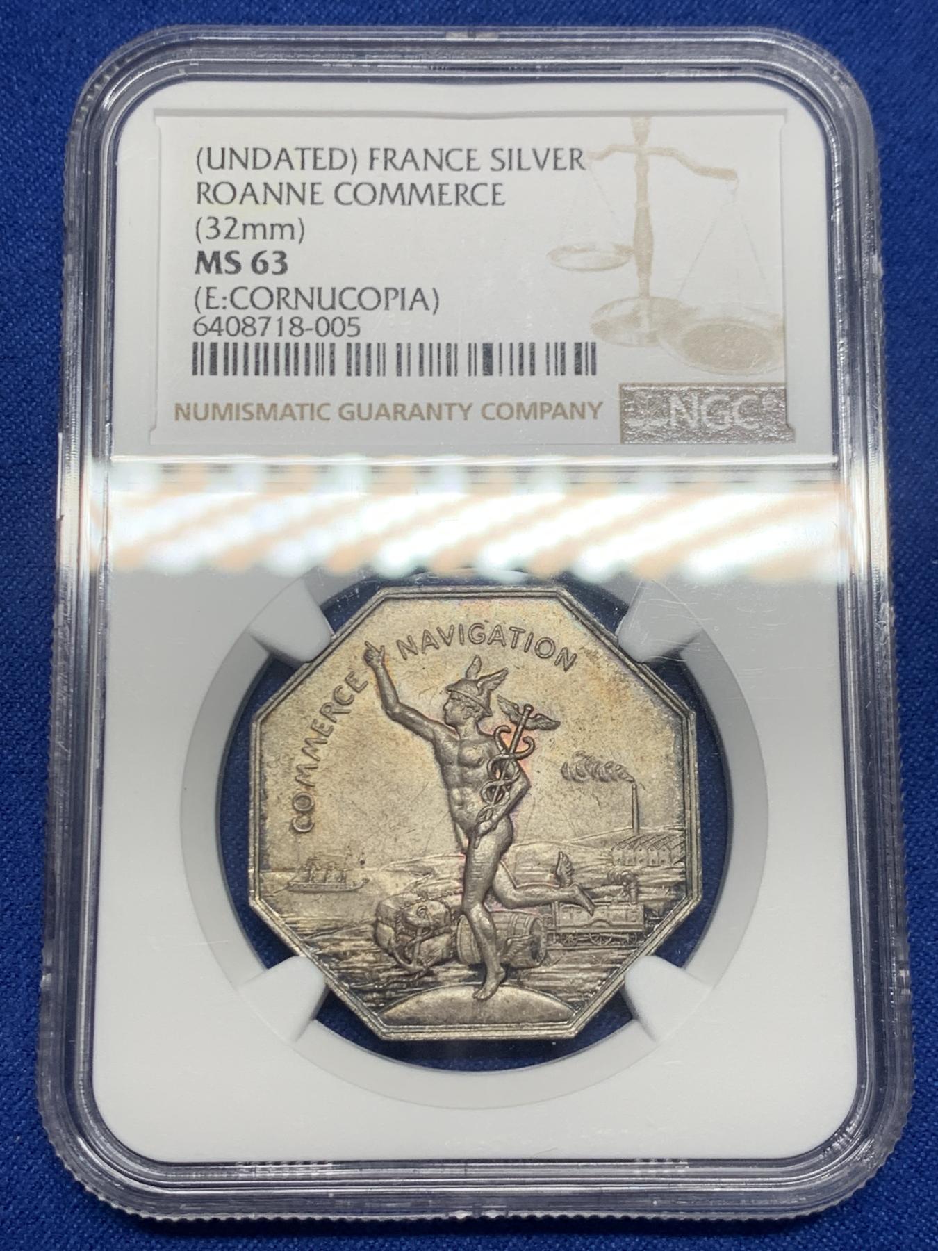 《竞宝斋》第271场-八角与章专场 周日，周一，周二  3场连拍 （全场包邮） NGC-MS63 法国墨丘利八角银章，狂奔的墨丘利象征了商业源源不断的的利润。好品相，好彩头，招财进宝。