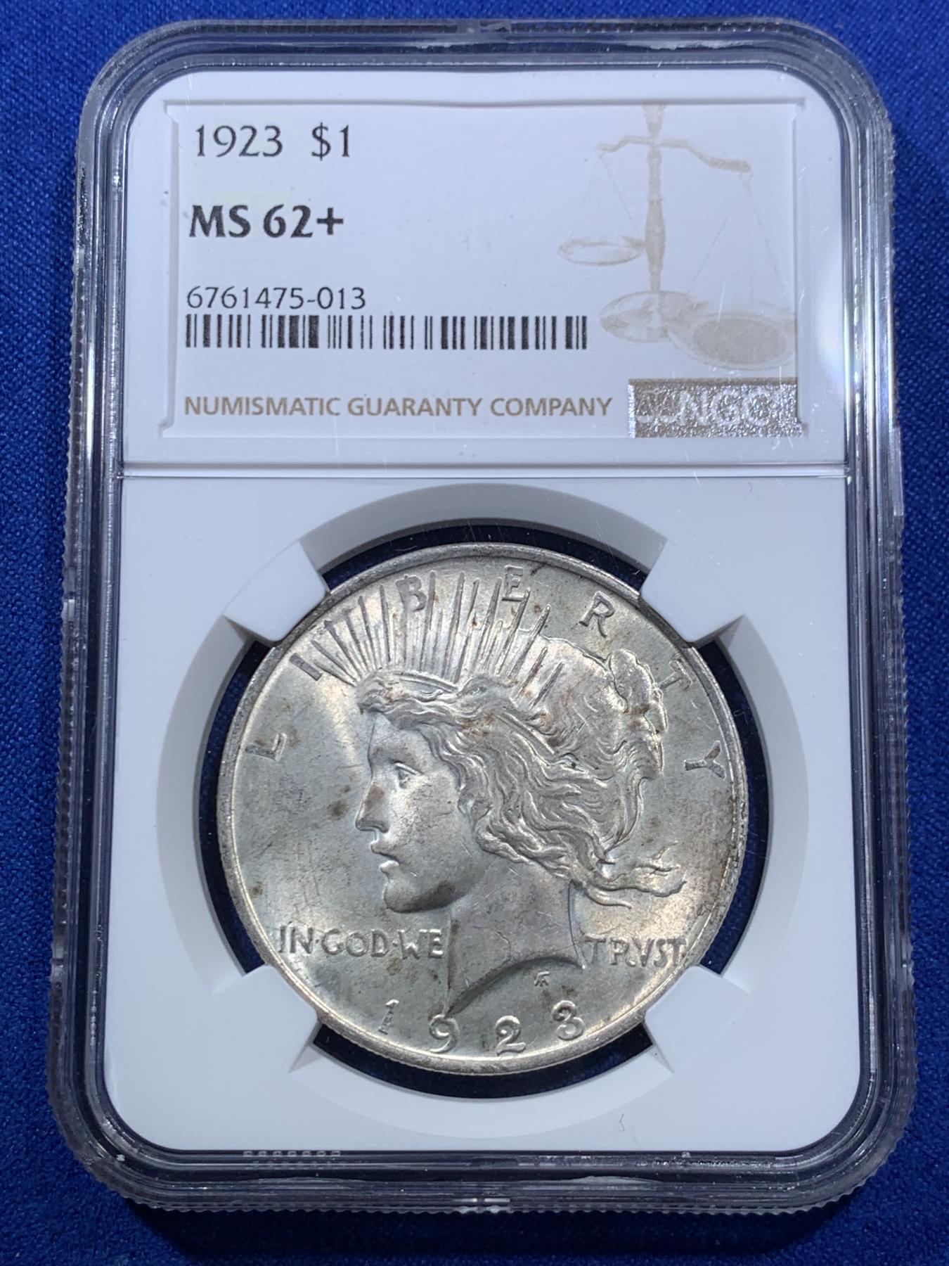 《竞宝斋》第270场- 周日，周一，周二  3场连拍 （全场包邮） NGC MS62+  美国1923年和平鸽大银币