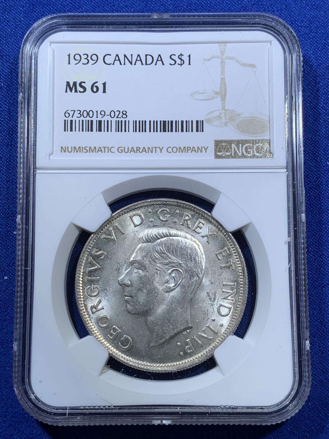 《竞宝斋》第270场- 周日，周一，周二  3场连拍 （全场包邮） NGC MS61 加拿大1939年1元大银币