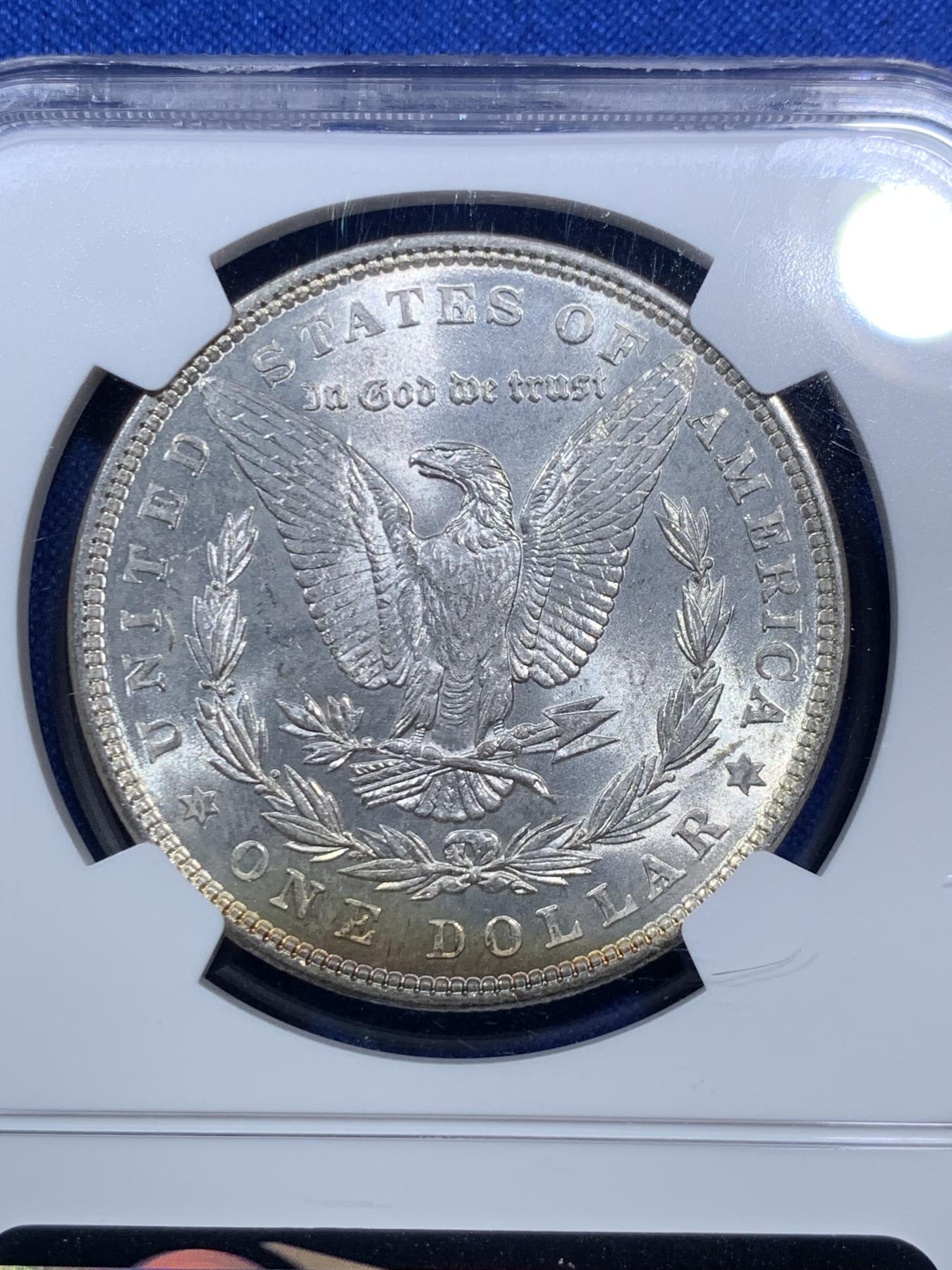 《竞宝斋》第270场- 周日，周一，周二  3场连拍 （全场包邮） NGC MS64 美国1886年摩根大银币 极美彩虹 月牙五彩 车轮转光 底板丝滑 胜过大多64的品质 好彩好状态