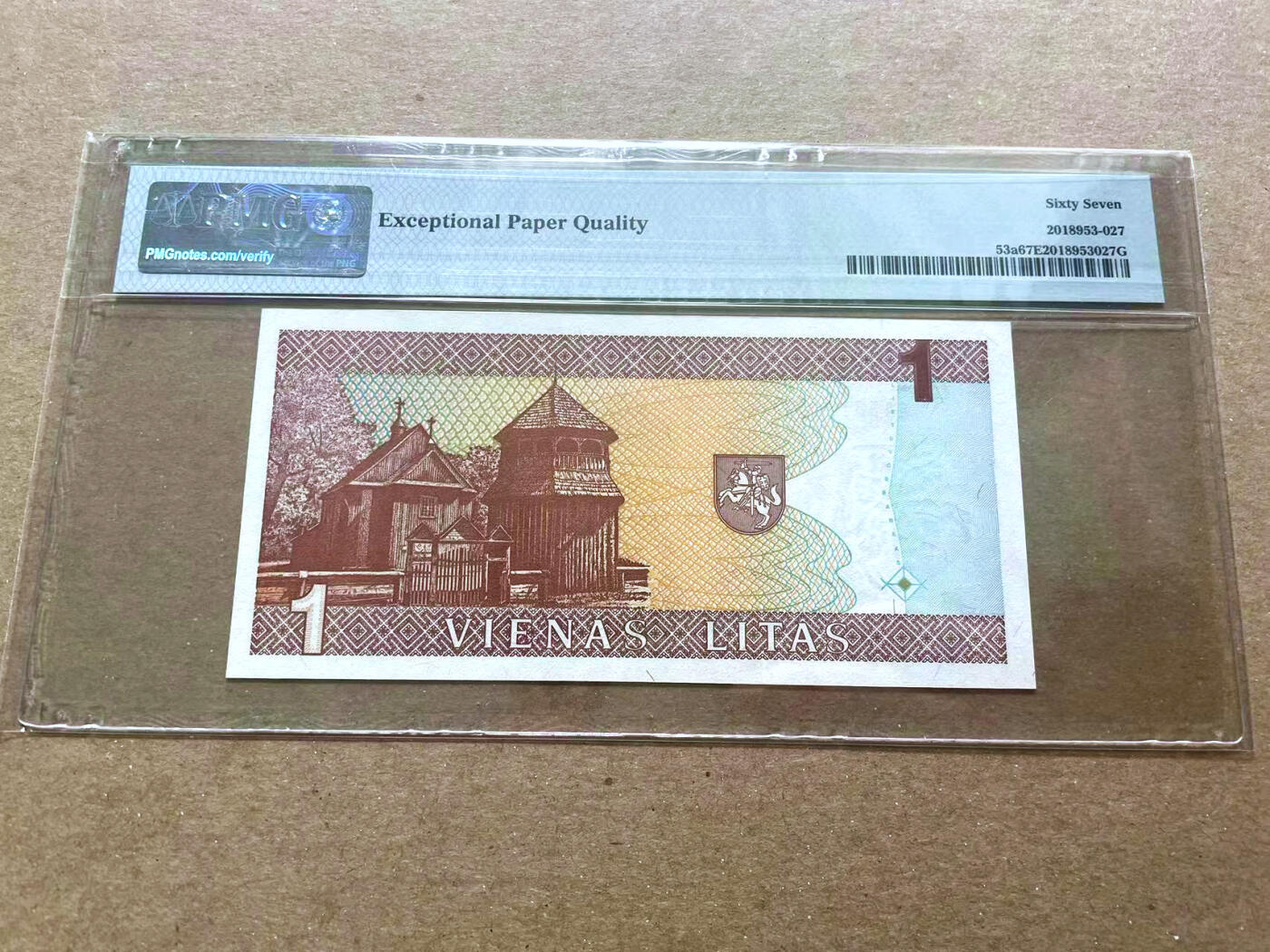 【Blue Auction】✨世界纸币精拍第479期【精】 立陶宛 1994年1立特  PMG67EPQ 高分