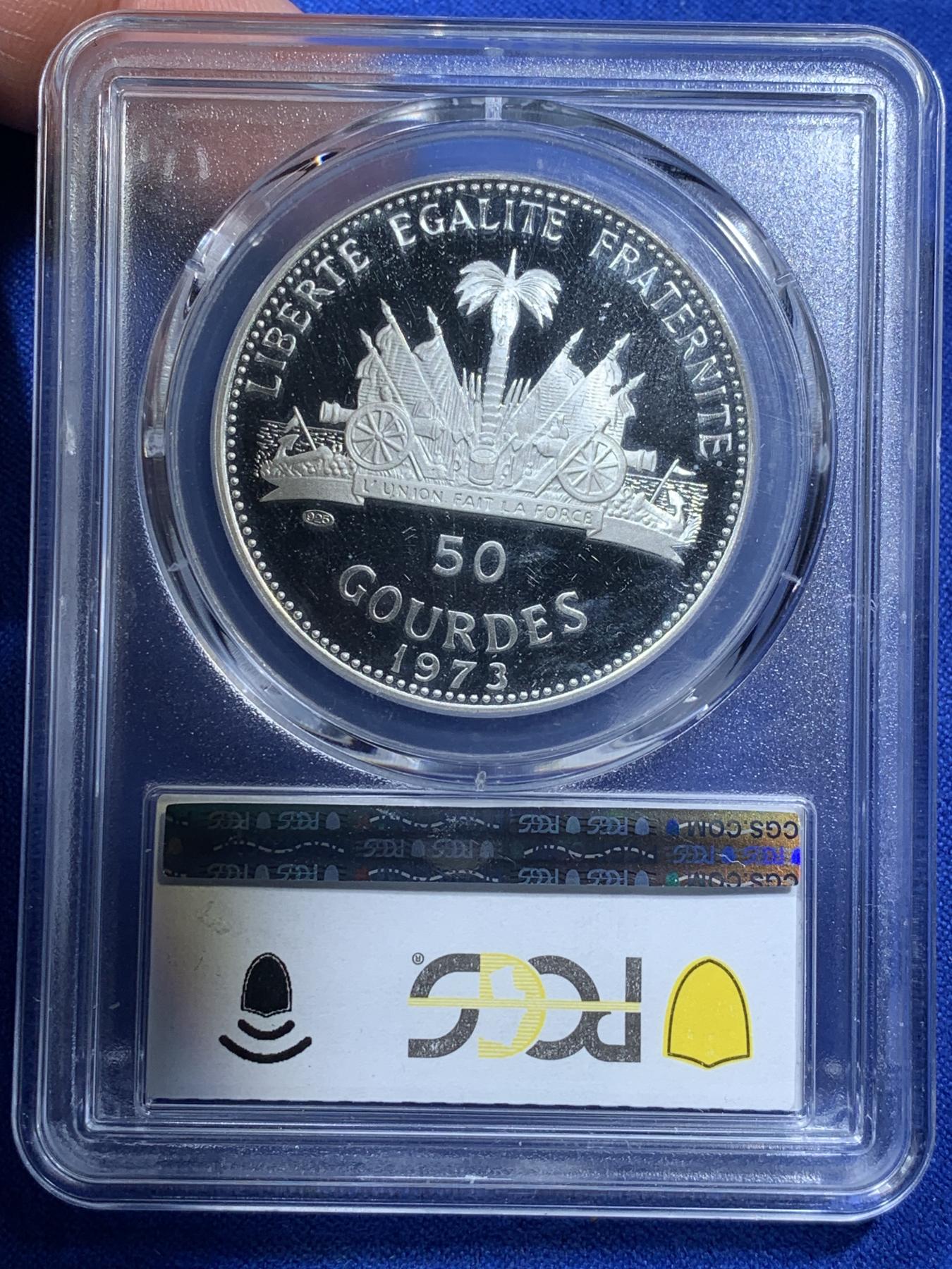 《竞宝斋》第270场- 周日，周一，周二  3场连拍 （全场包邮） PCGS PR68DCM 海地 1973年 怀抱孩子的妇女 50古德 银币