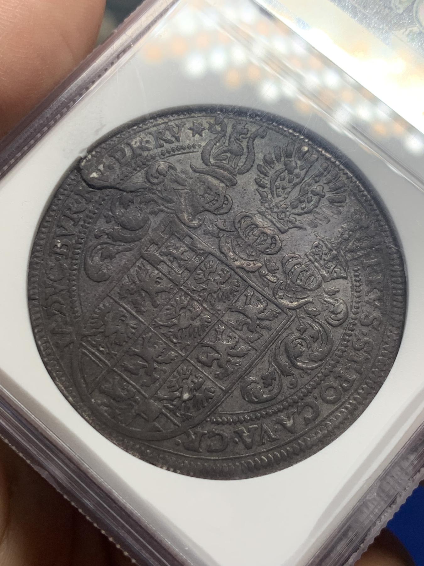 《竞宝斋》第270场- 周日，周一，周二  3场连拍 （全场包邮） NGC XF45 德国1626年布莱登堡安斯巴赫三兄弟老泰勒银币 原味包浆 稀少品种 币胚有裂 当时的工艺所限 将近400年的币