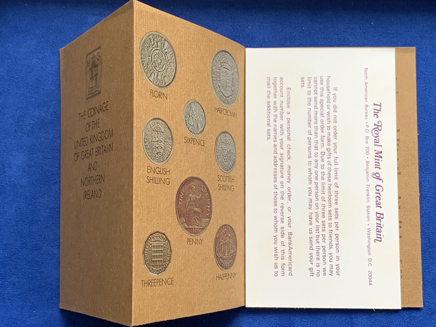 《竞宝斋》第270场- 周日，周一，周二  3场连拍 （全场包邮） 英国伊丽莎白二世1970年精致套币 币制改革前最后一套精制币 盒证齐全