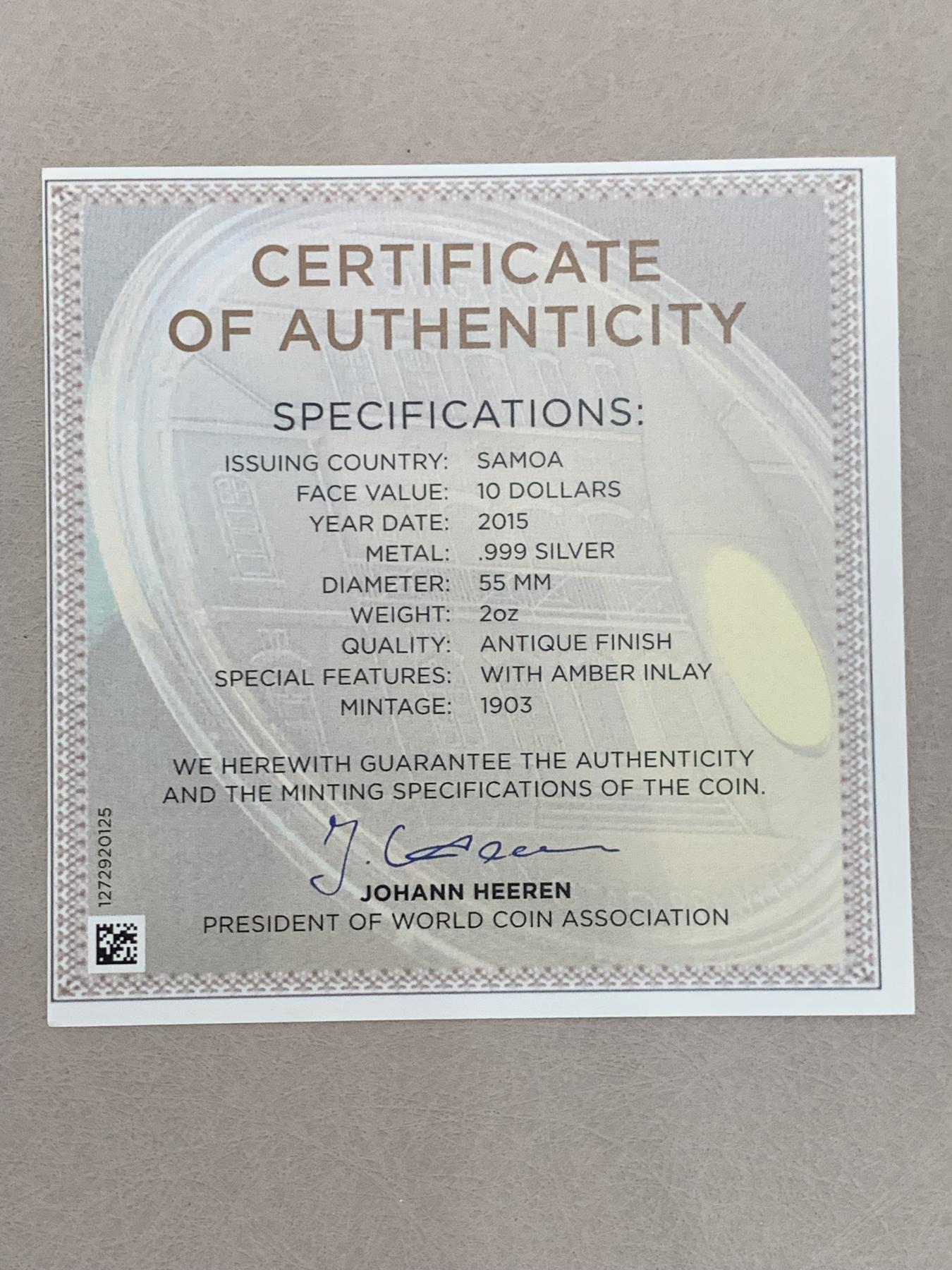 《竞宝斋》第270场- 周日，周一，周二  3场连拍 （全场包邮） NGC MS70ANTIQUED 萨摩亚2015青岛啤酒文化10塔拉银币 2盎司999银 62.2克 大盒装 带盒证