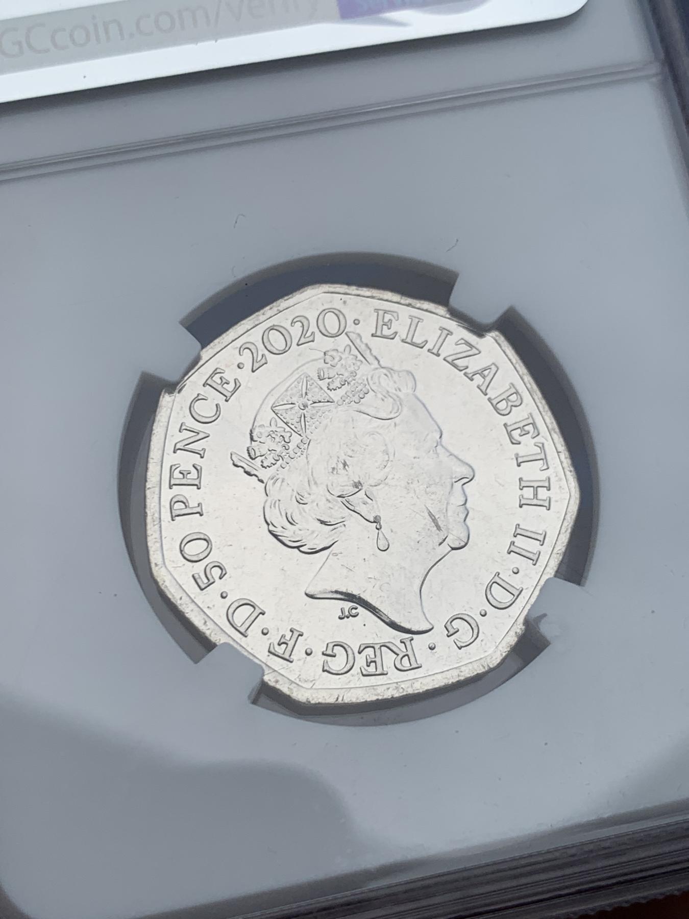 《竞宝斋》第270场- 周日，周一，周二  3场连拍 （全场包邮） NGC MS64 英国 2020年 脱欧 50便士