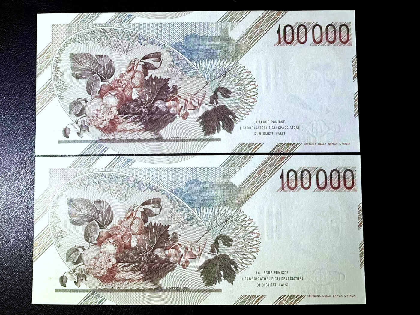 【Blue Auction】✨世界纸币精拍第479期【精】  【一组2张】意大利 1983年10万里拉 格拉瓦乔 全新UNC