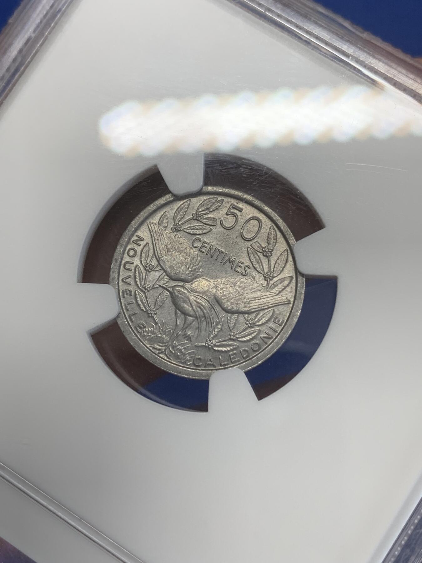 《竞宝斋》第270场- 周日，周一，周二  3场连拍 （全场包邮） NGC MS64 法属新喀里多尼亚1949年50C铝币