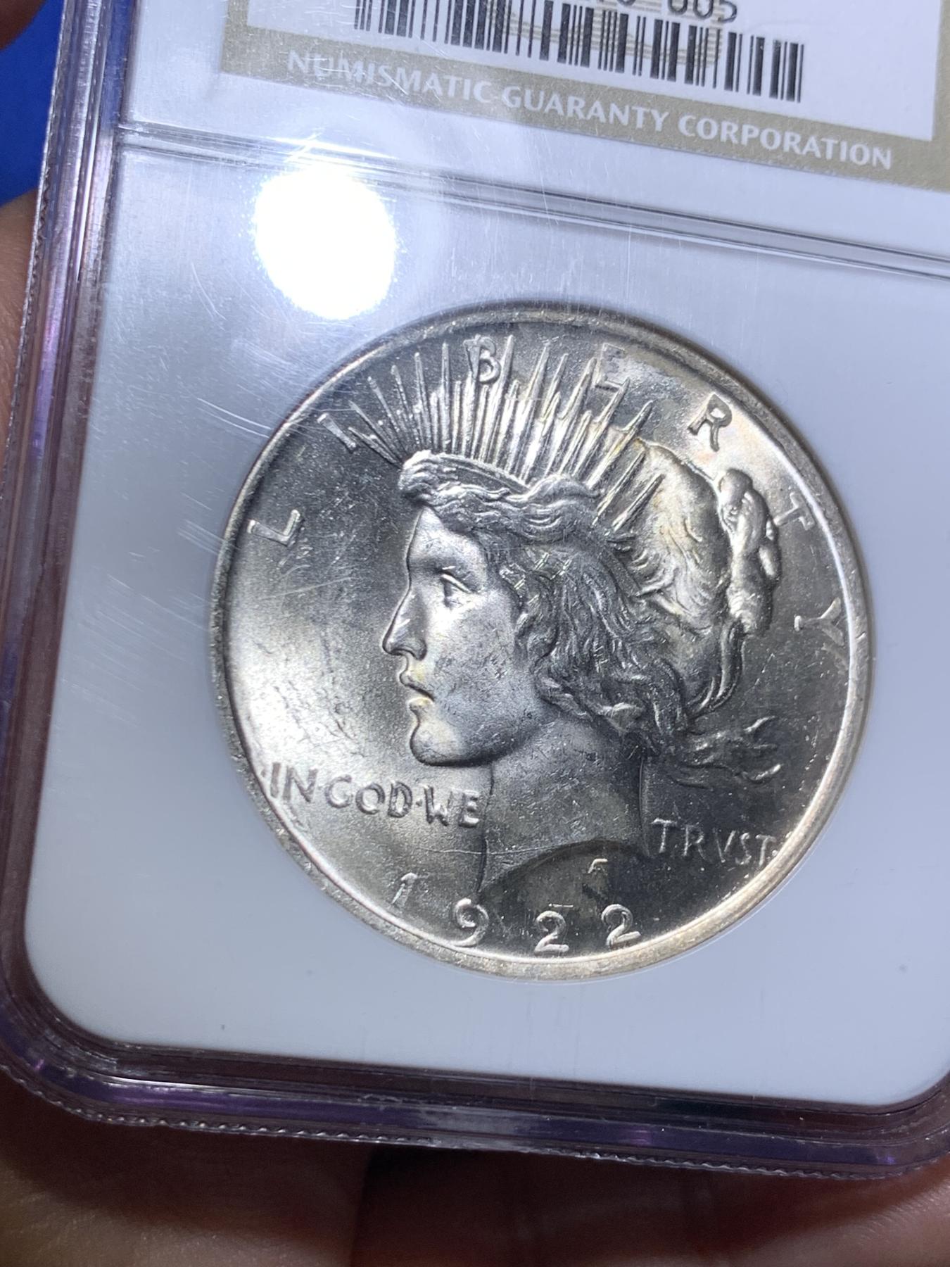 《竞宝斋》第270场- 周日，周一，周二  3场连拍 （全场包邮） NGC MS63 美国1922年和平鸽1美元银币