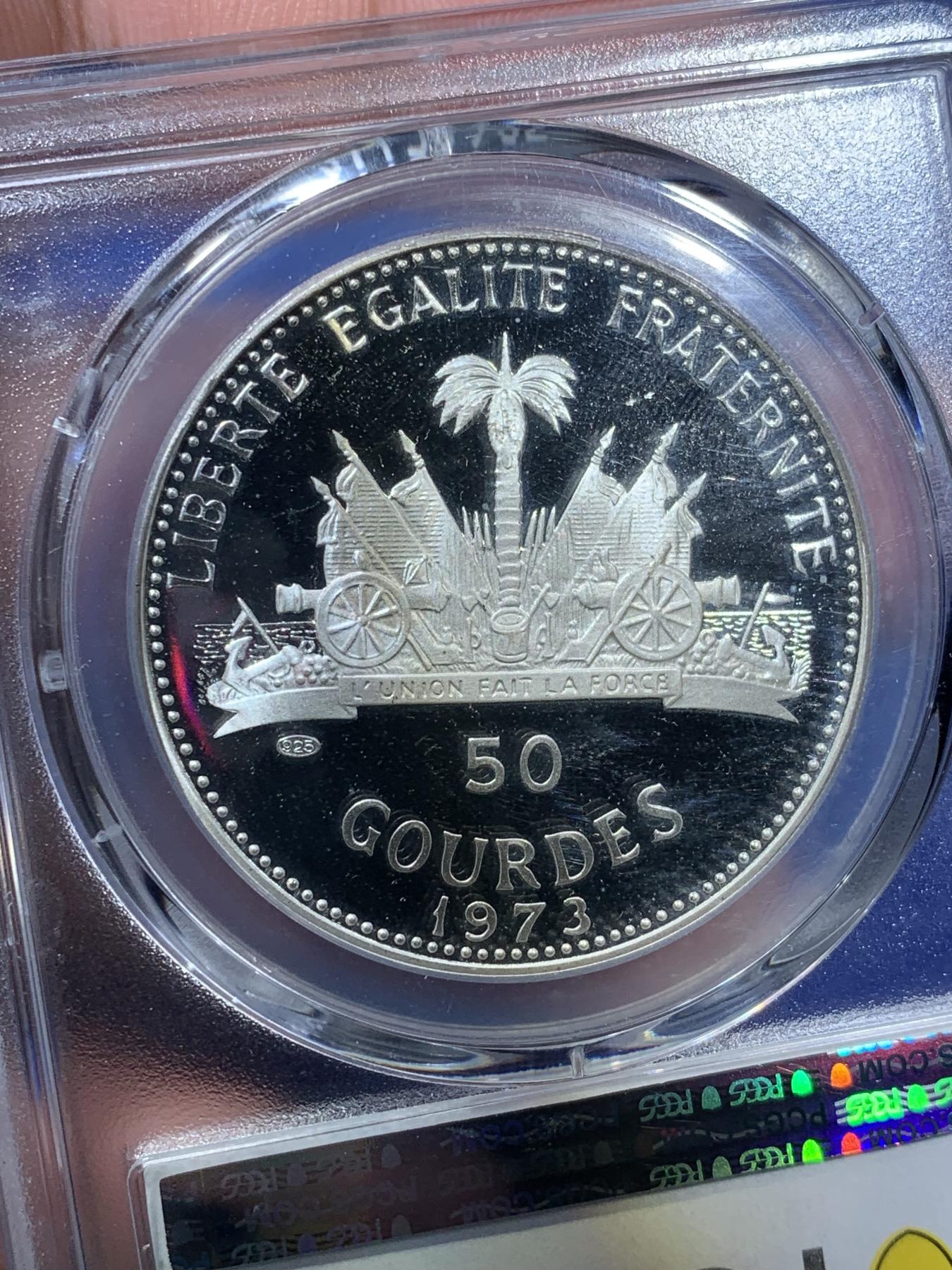 《竞宝斋》第270场- 周日，周一，周二  3场连拍 （全场包邮） PCGS PR68DCM 海地 1973年 怀抱孩子的妇女 50古德 银币