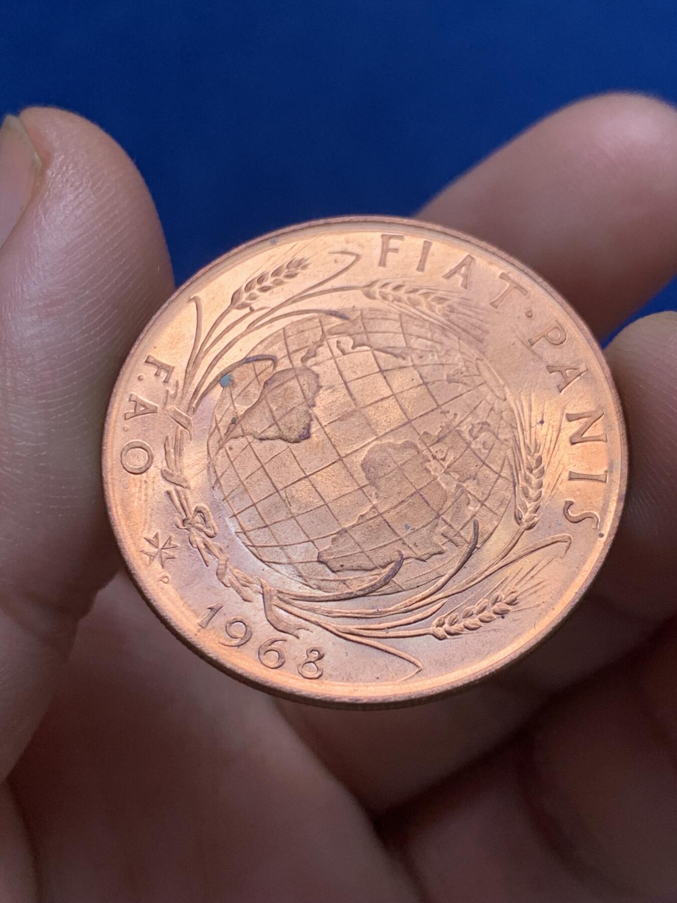 《竞宝斋》第270场- 周日，周一，周二  3场连拍 （全场包邮） 马耳他1968年粮农组织2塔里精制UNC铜章