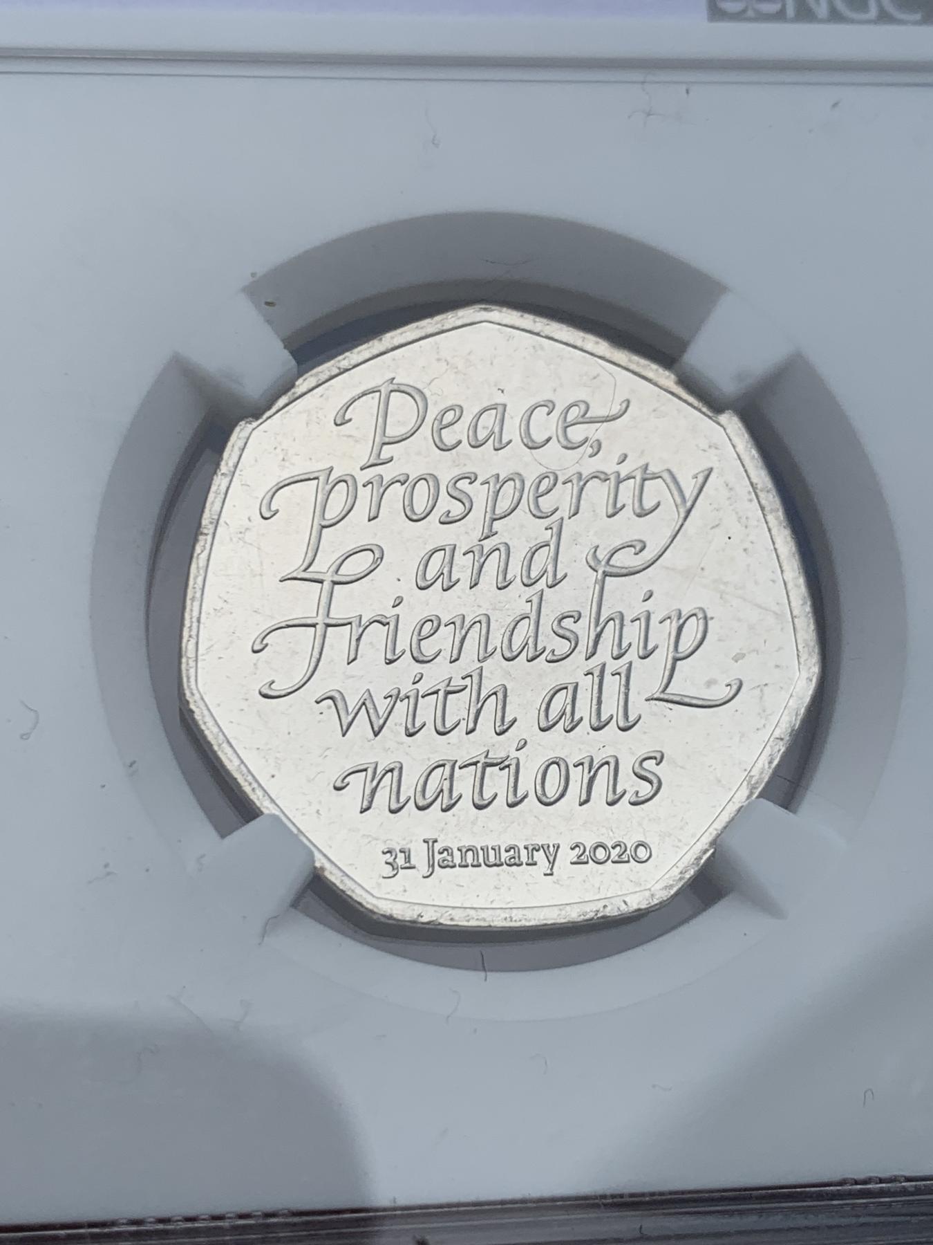 《竞宝斋》第270场- 周日，周一，周二  3场连拍 （全场包邮） NGC MS64 英国 2020年 脱欧 50便士