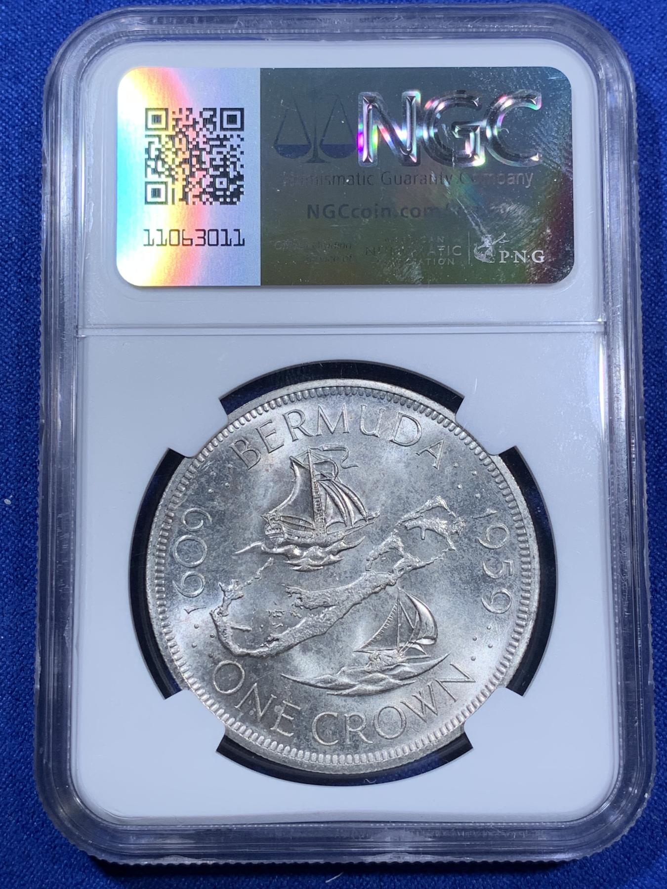 《竞宝斋》第270场- 周日，周一，周二  3场连拍 （全场包邮） NGC MS65 英属百慕大1959年伊丽莎白二世青年头像克朗银币 经典女王头像 高分好品