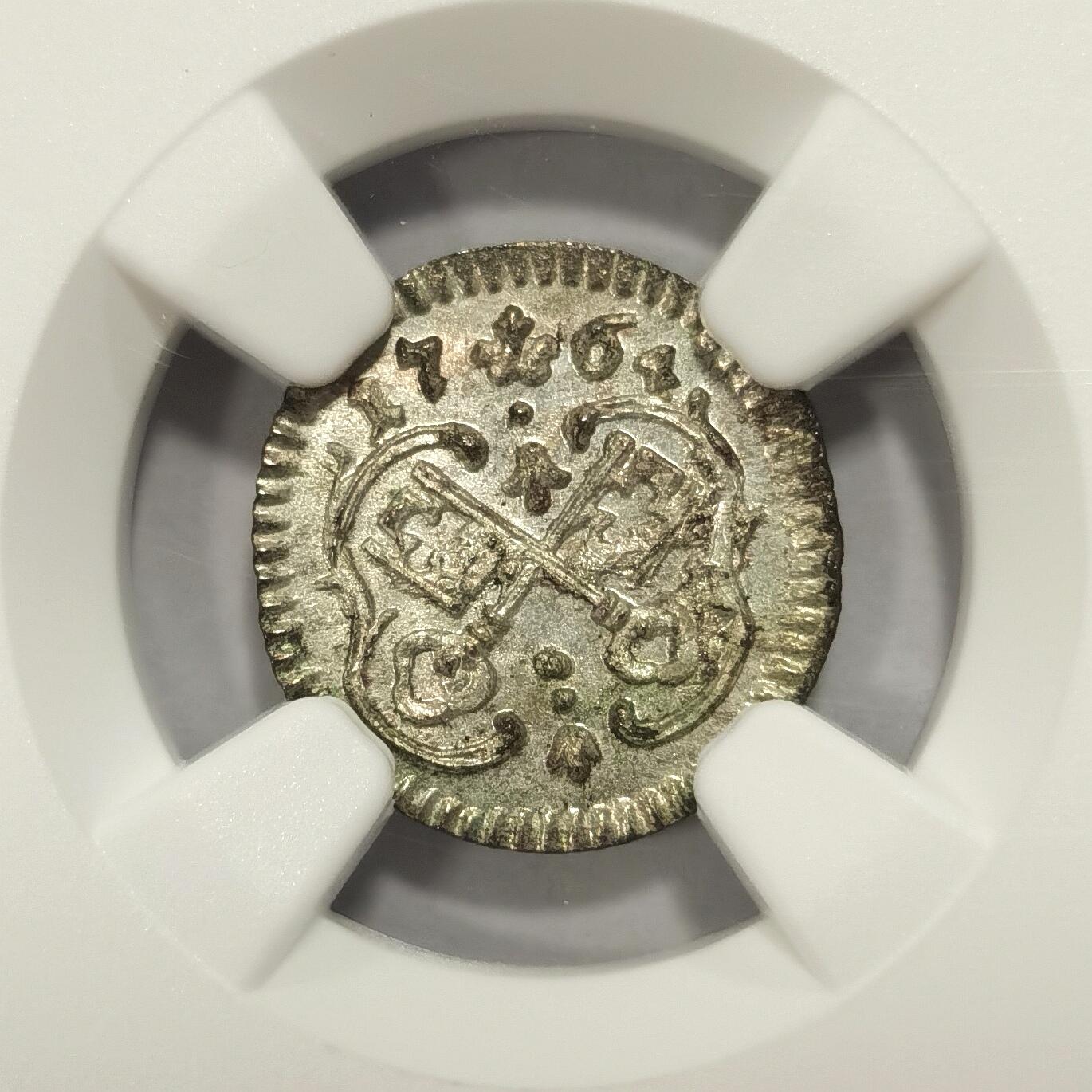 博洋堂世界钱币拍卖第078期（全场包邮） NGC MS64 季军分！德国雷根斯堡1764年双钥匙1芬尼小银币