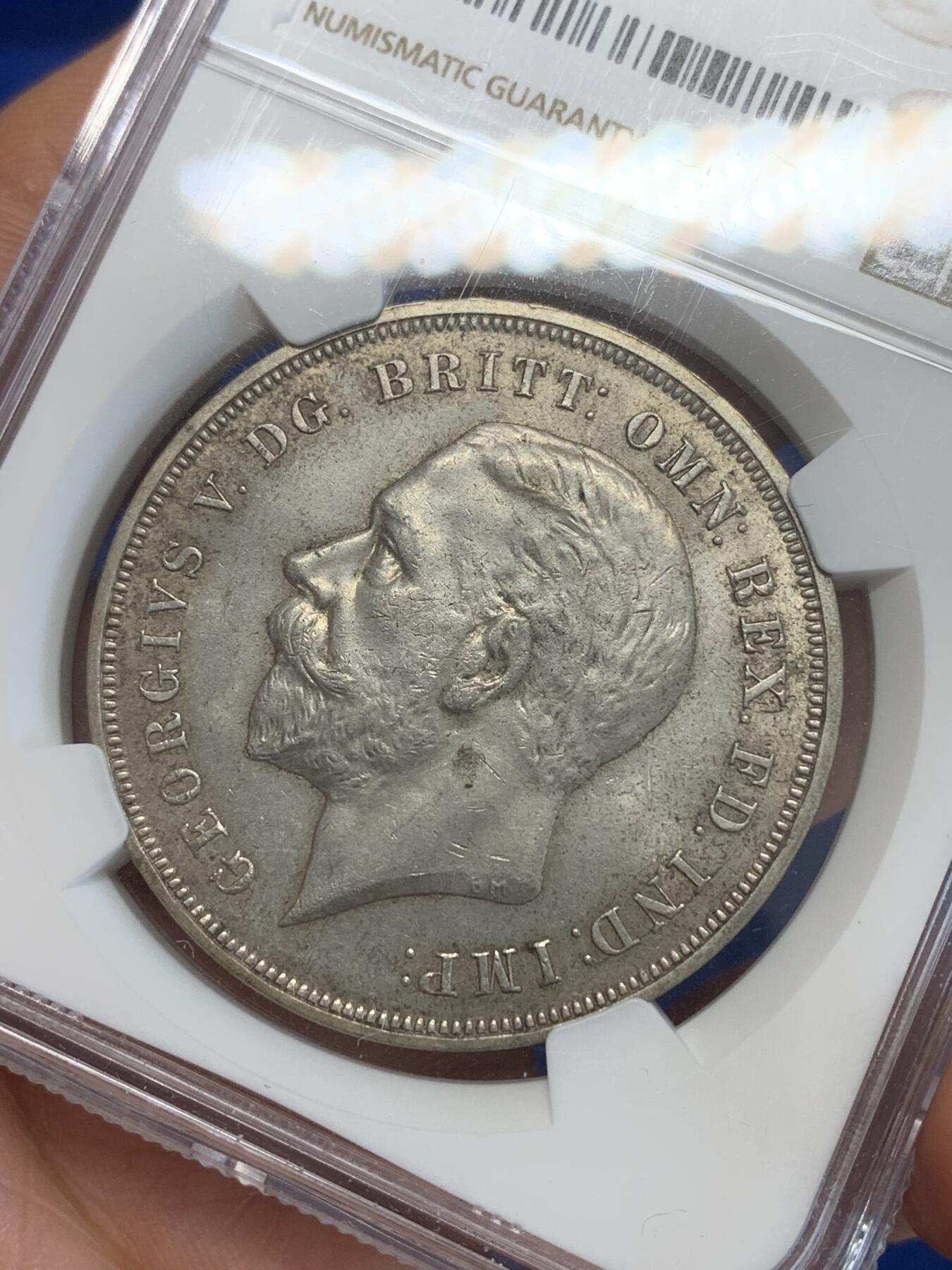 《竞宝斋》第270场- 周日，周一，周二  3场连拍 （全场包邮） NGC MS63 英国 1935年 乔治五世木马剑1克朗银币 原味老包浆