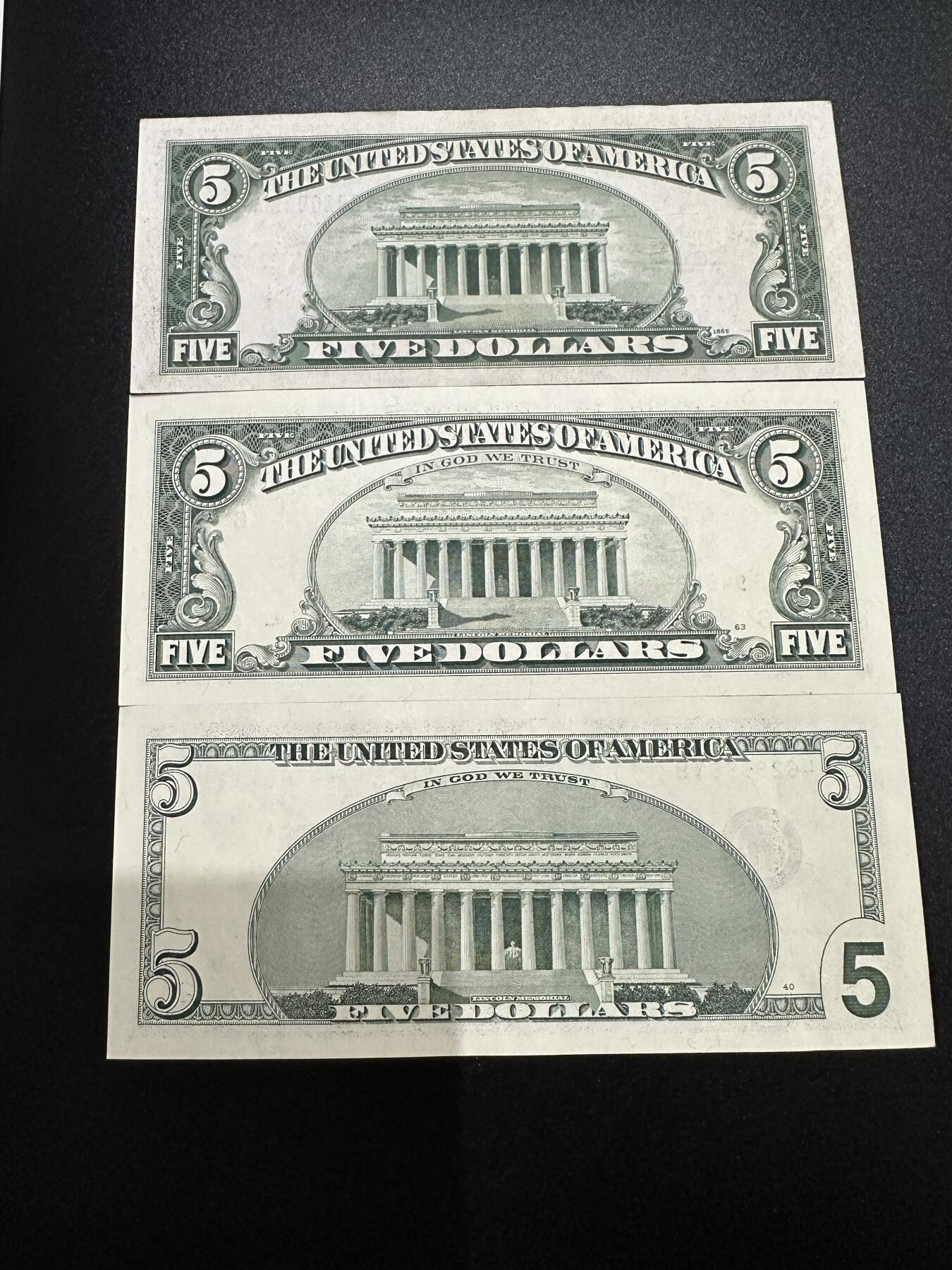 《外钞收藏家》第三百七十期（美洲纸币+其他） 三张5美元一起 小头版全新、大头版有潮 1934年D版有折