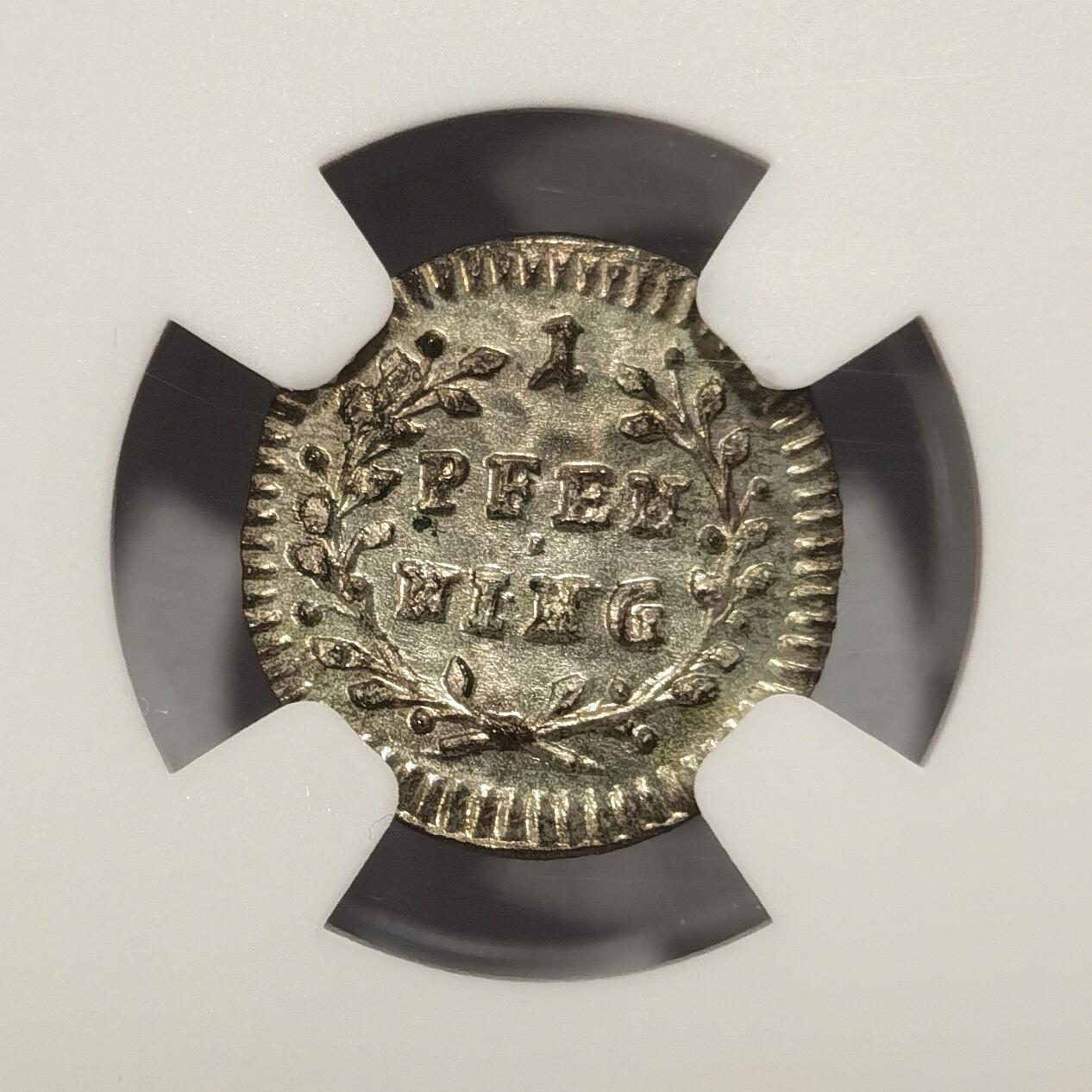 博洋堂世界钱币拍卖第078期（全场包邮） NGC MS64 季军分！德国雷根斯堡1764年双钥匙1芬尼小银币