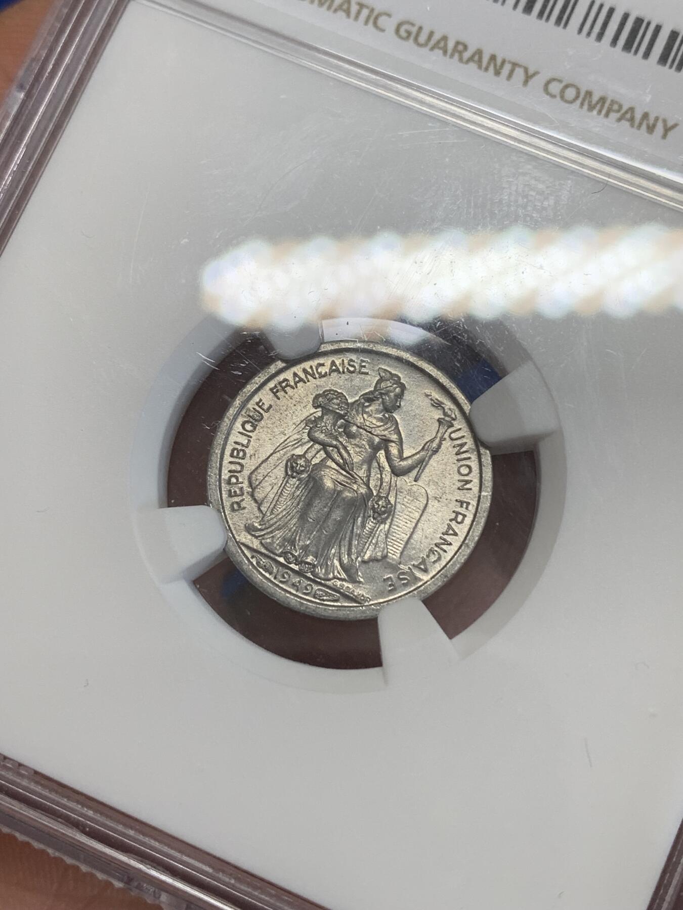 《竞宝斋》第270场- 周日，周一，周二  3场连拍 （全场包邮） NGC MS64 法属新喀里多尼亚1949年50C铝币