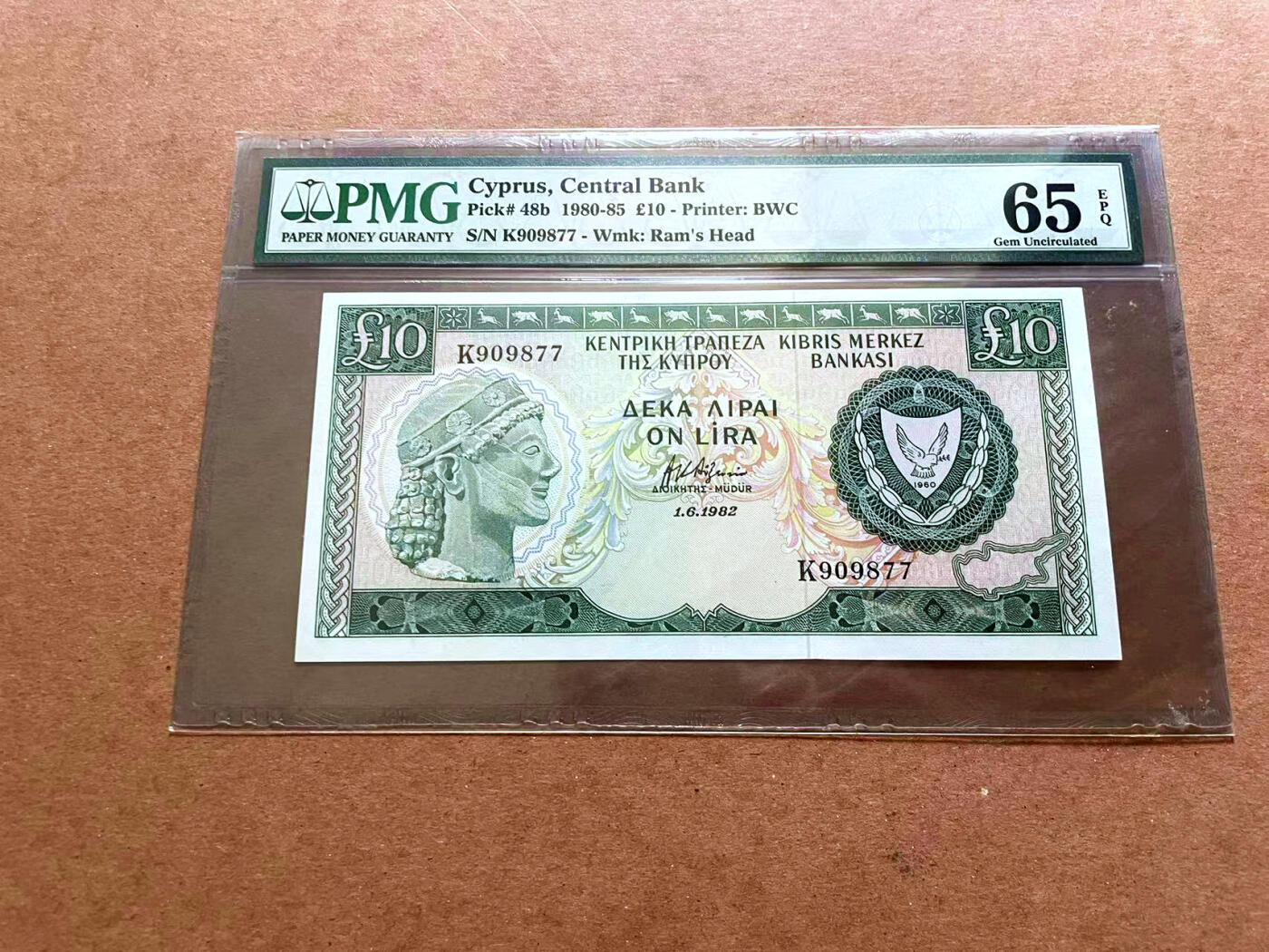 【Blue Auction】✨世界纸币精拍第479期【精】 【早期BWC版】塞浦路斯 1982年10镑 PMG65EPQ 设计精美