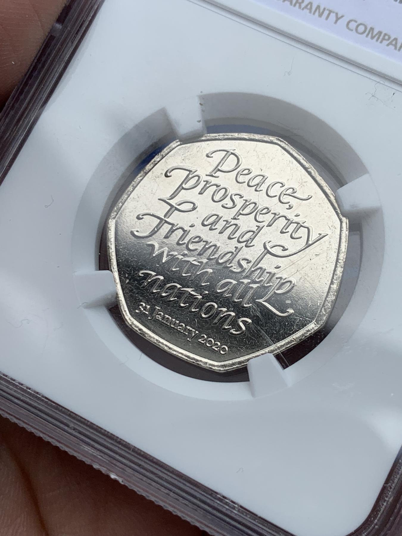 《竞宝斋》第270场- 周日，周一，周二  3场连拍 （全场包邮） NGC MS64 英国 2020年 脱欧 50便士