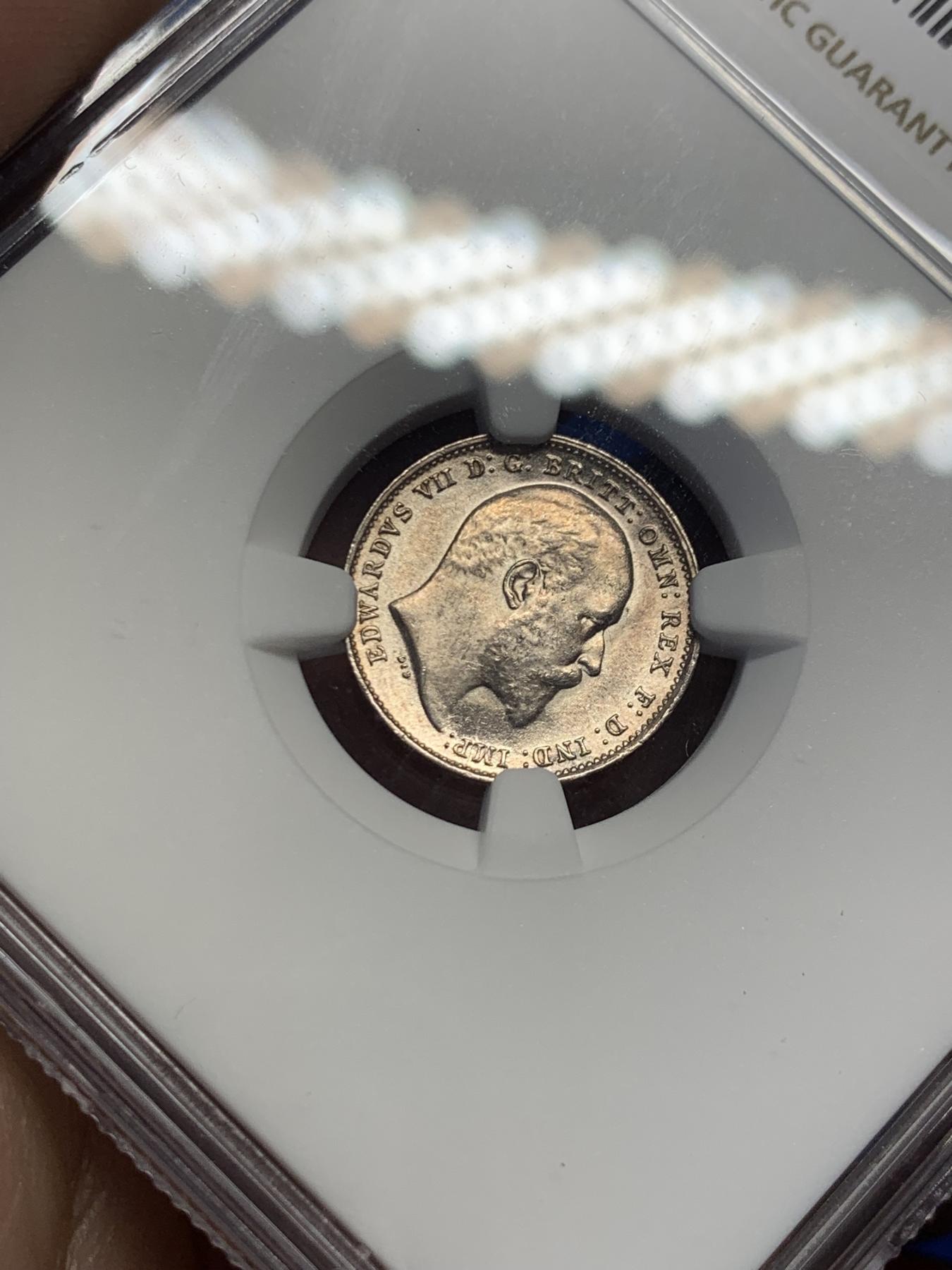 《竞宝斋》第270场- 周日，周一，周二  3场连拍 （全场包邮） NGC MS64 英国1902年爱德华七世3便士银币