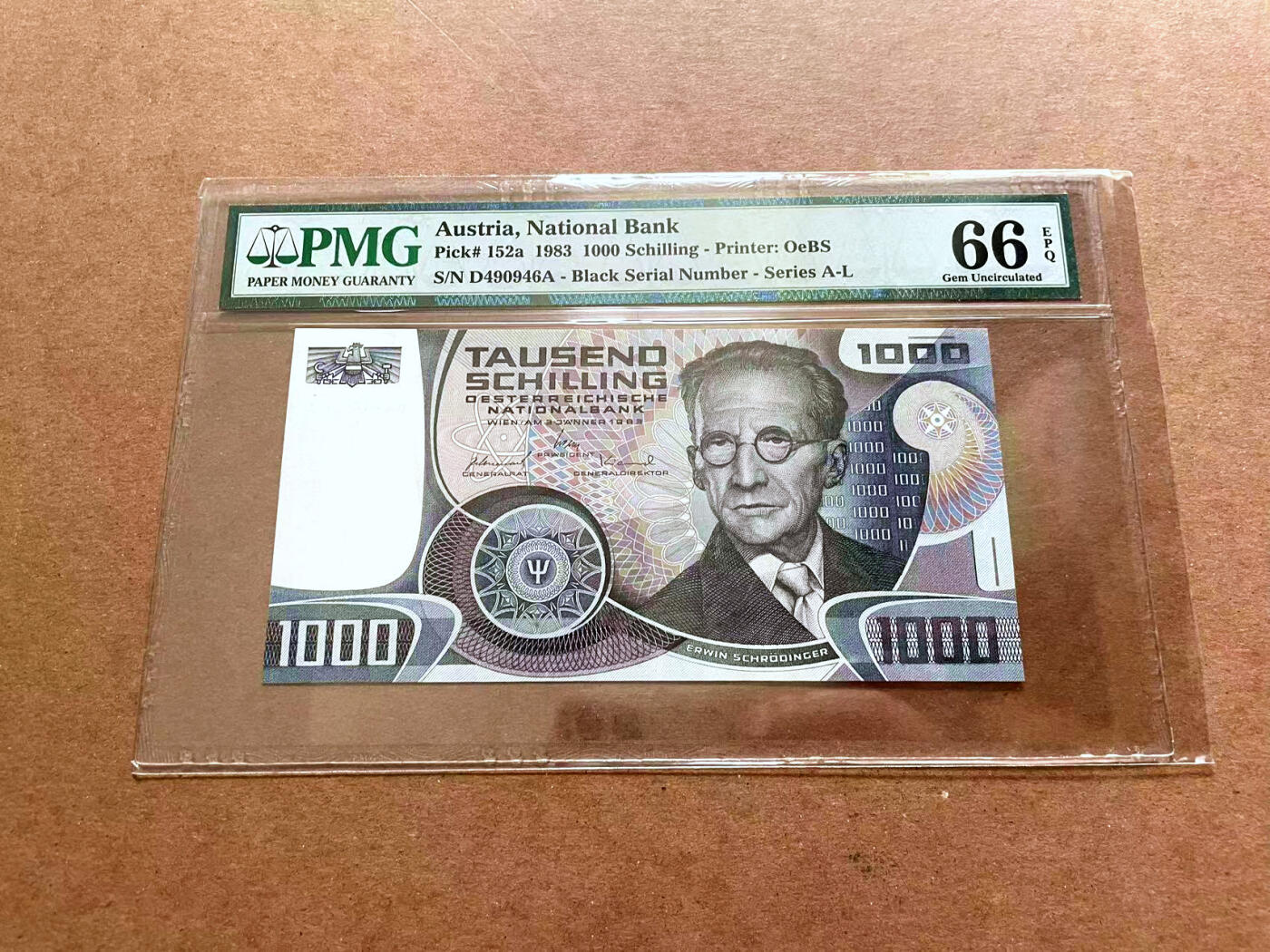 【Blue Auction】✨世界纸币精拍第479期【精】 奥地利 1983年1000先令  薛定谔 PMG66EPQ 