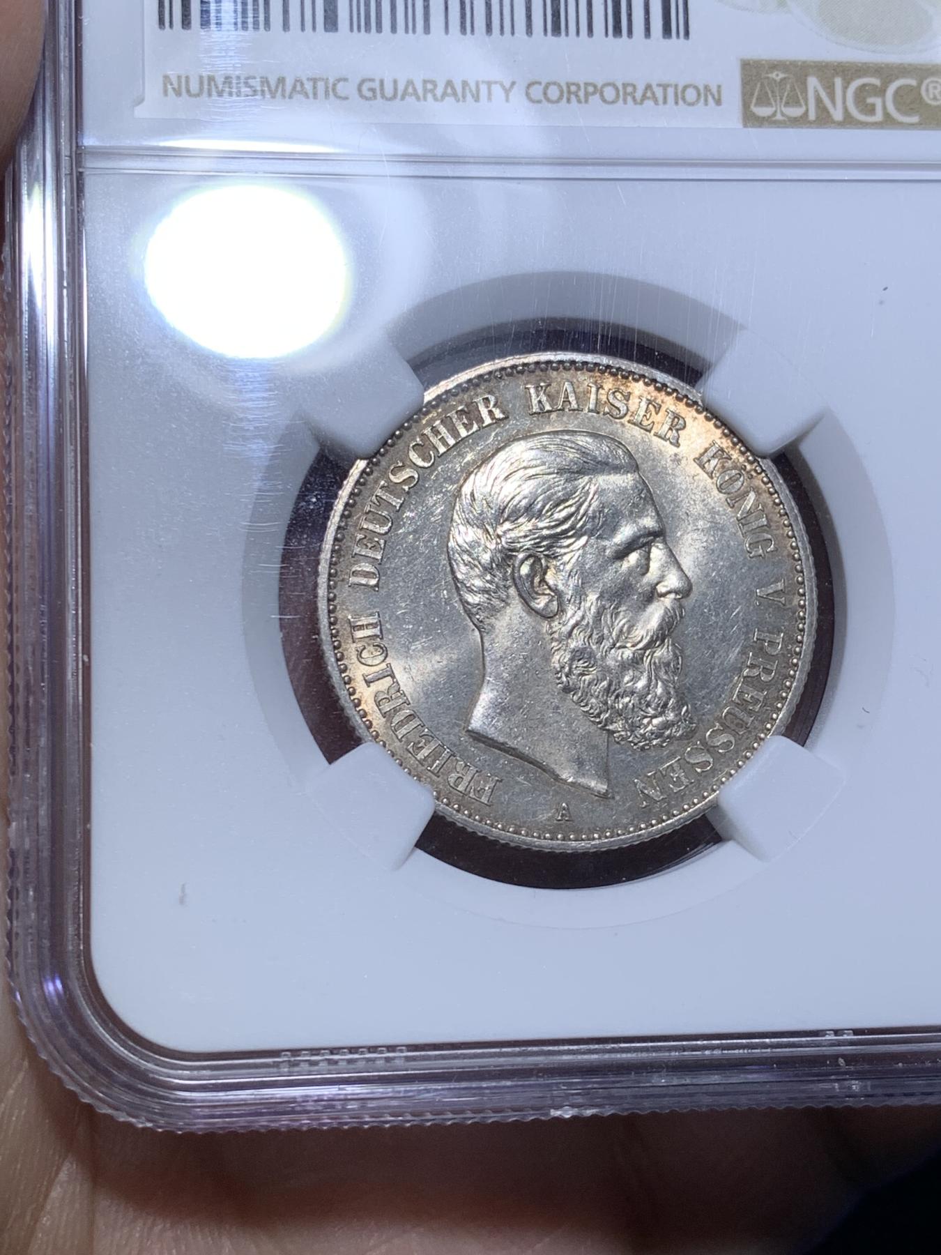 《竞宝斋》第270场- 周日，周一，周二  3场连拍 （全场包邮） NGC MS62 德意志帝国 1888年 2马克 银币