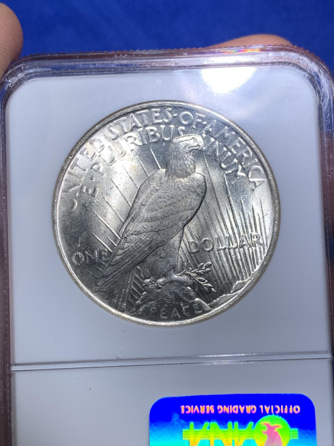 《竞宝斋》第270场- 周日，周一，周二  3场连拍 （全场包邮） NGC MS63 美国1922年和平鸽1美元银币